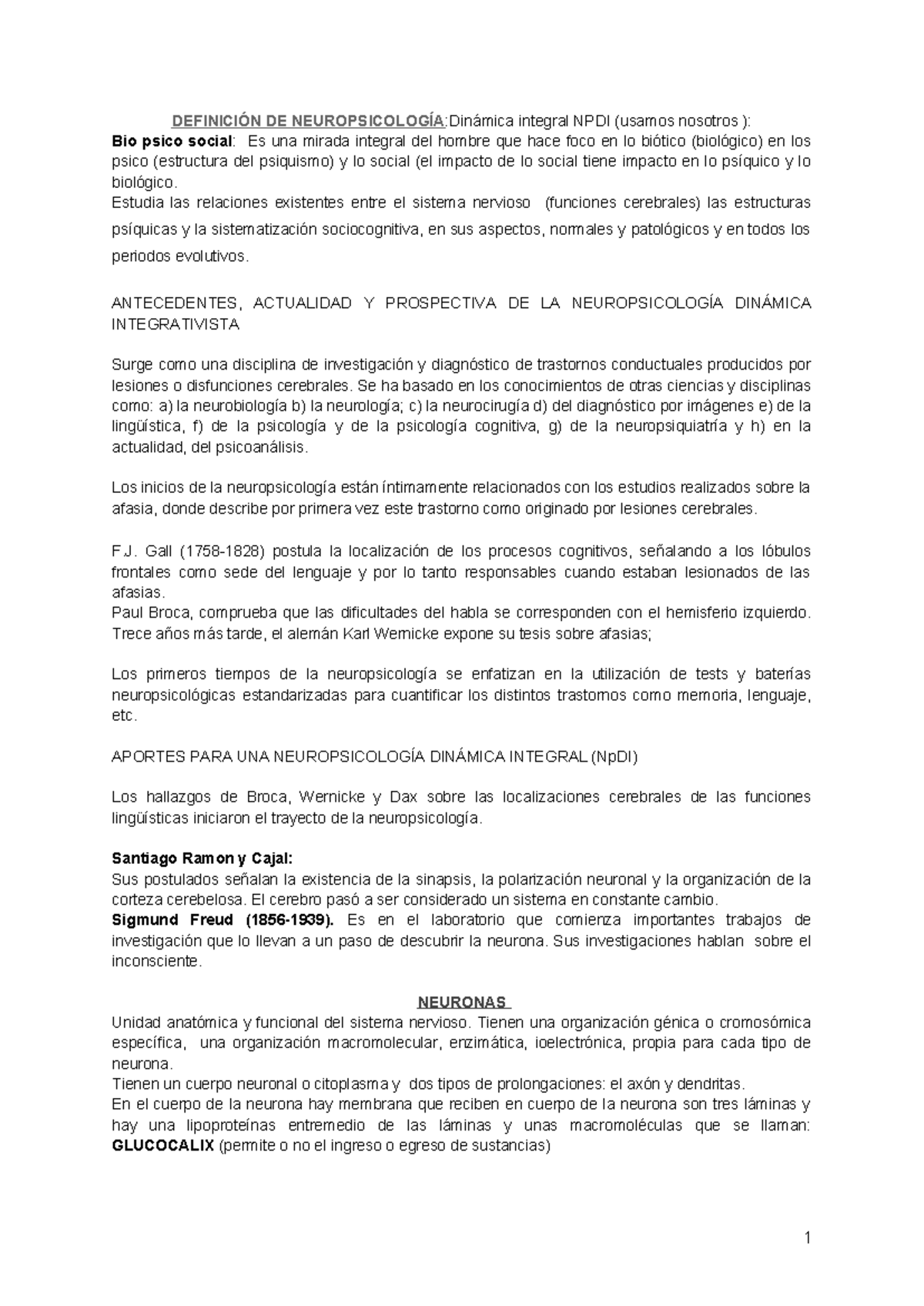 1 Parcial Neuro - Resumen Integral de Neuropsicología del Primer ...