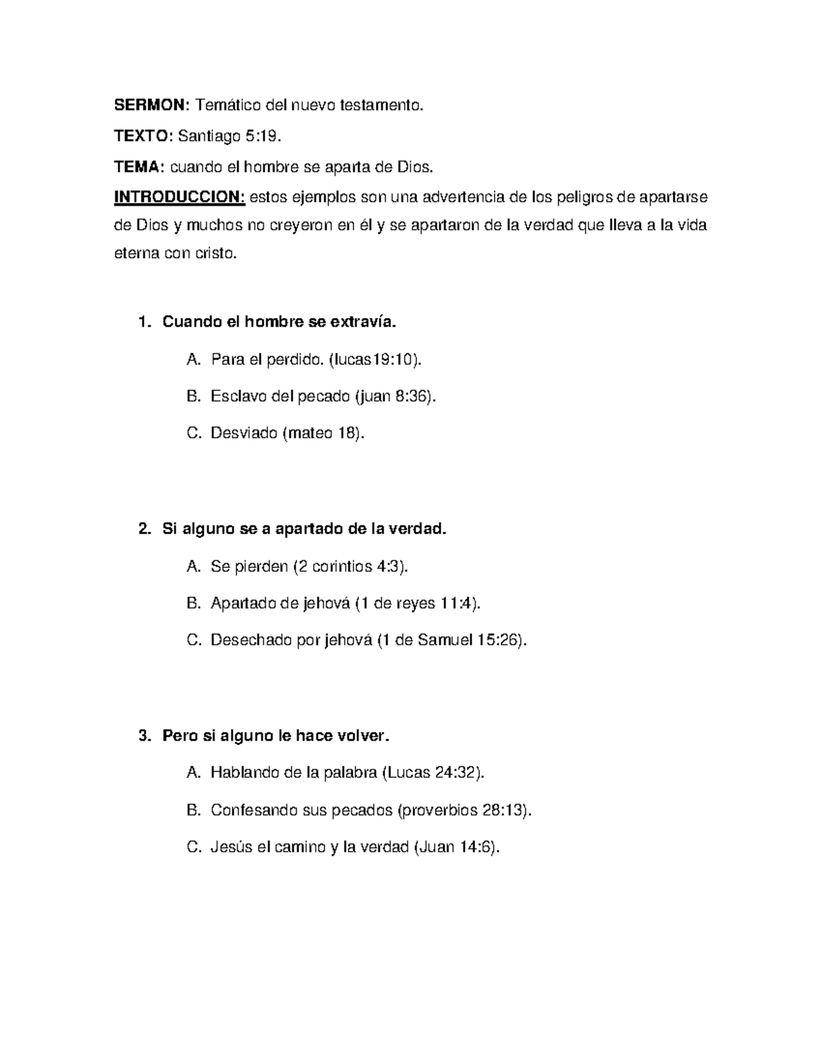 SERMON: Temático del Nuevo Testamento - Apartarse de Dios - Studocu