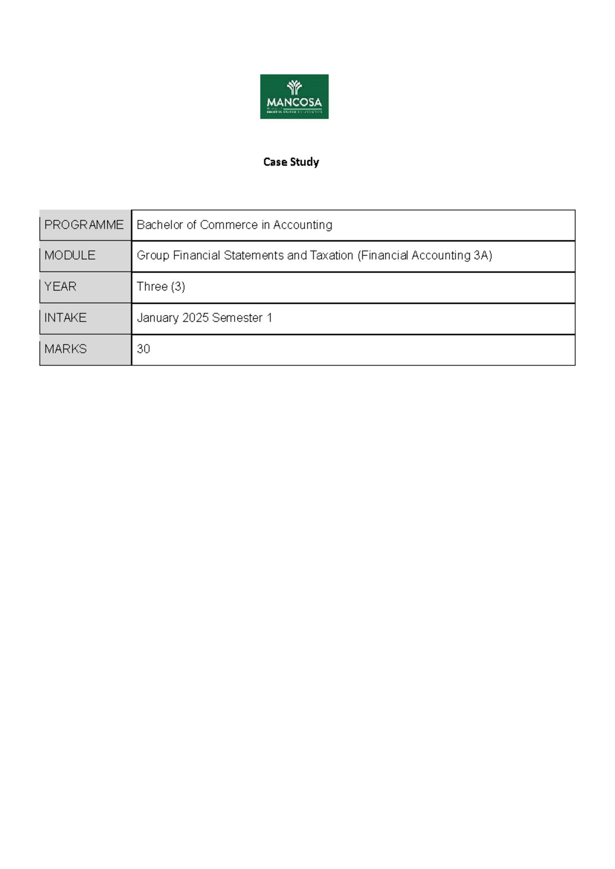 BCom Accounting - Group Financial Statements & Taxation Case Study ...