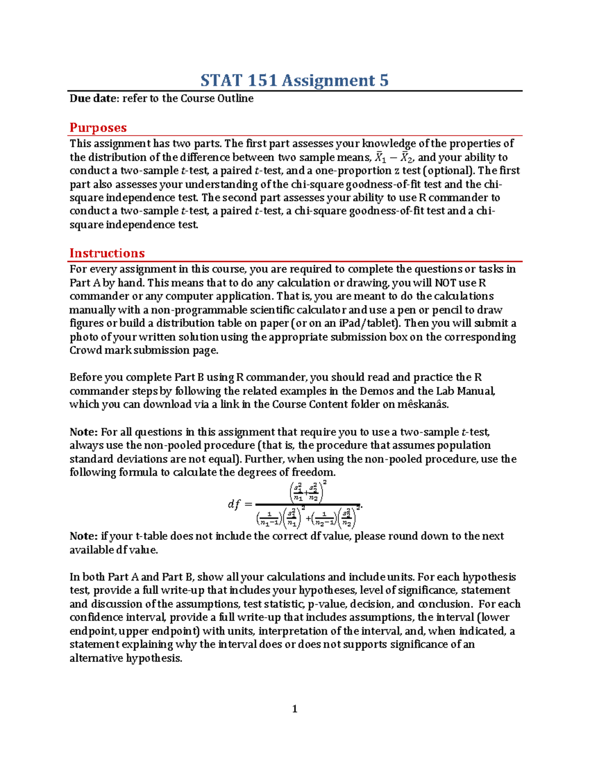 STAT 151 Assignment 5: Two-Sample Tests & Hypothesis Testing Techniques ...