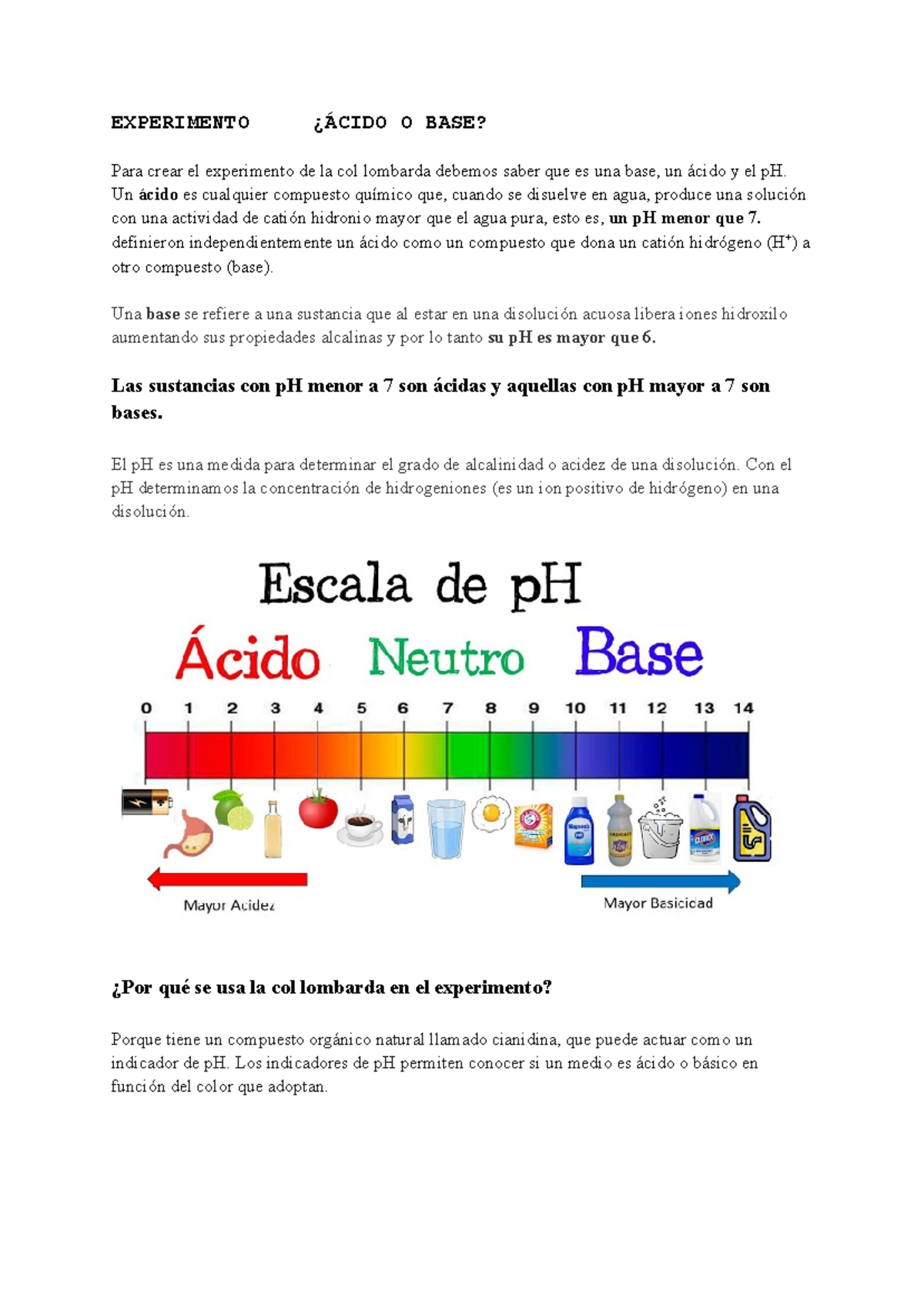 Experimento de pH con Col Lombarda: ¿Ácido o Base? - Studocu