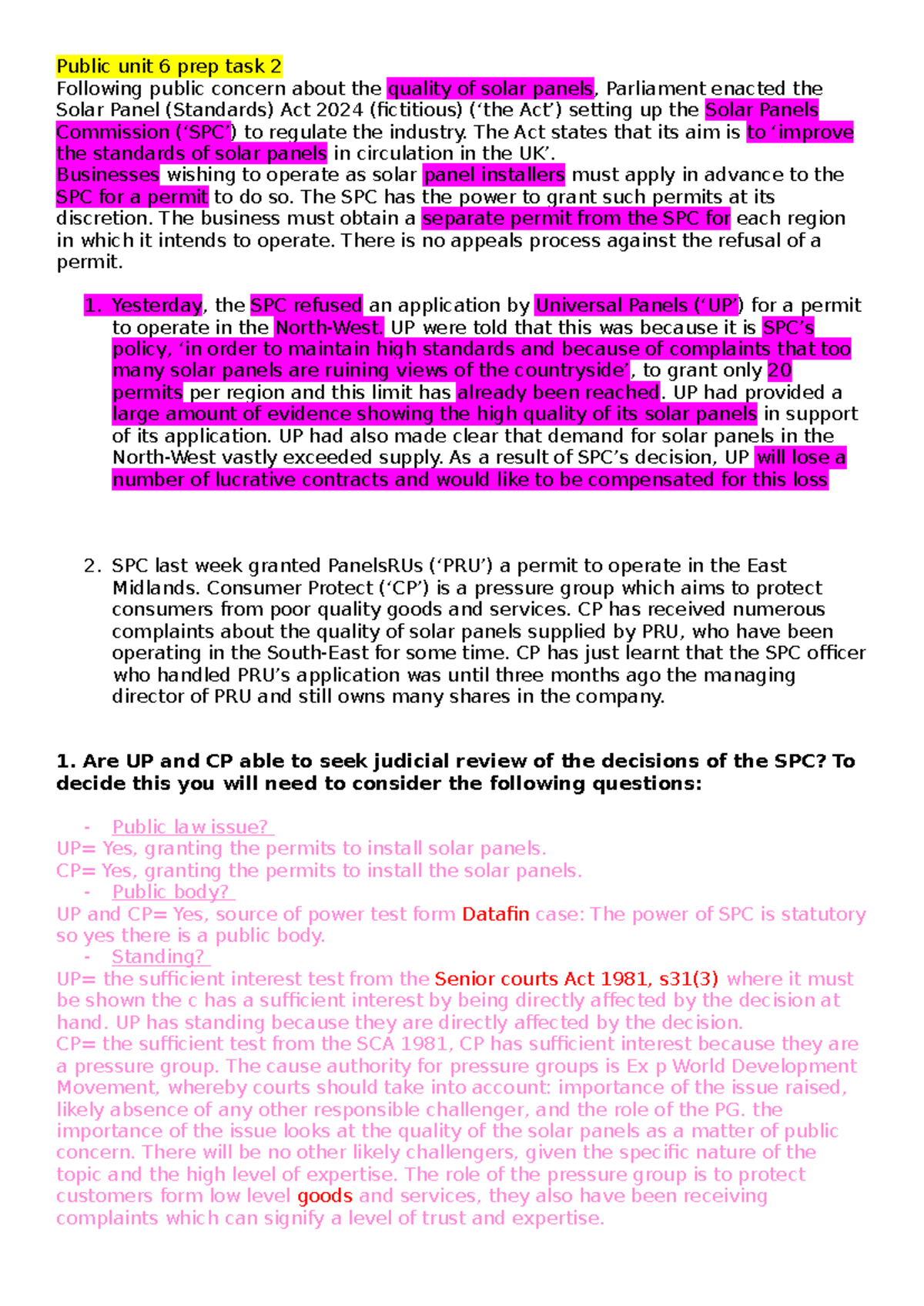 Public Law Unit 6 Prep Task 2: Judicial Review of SPC Decisions - Studocu