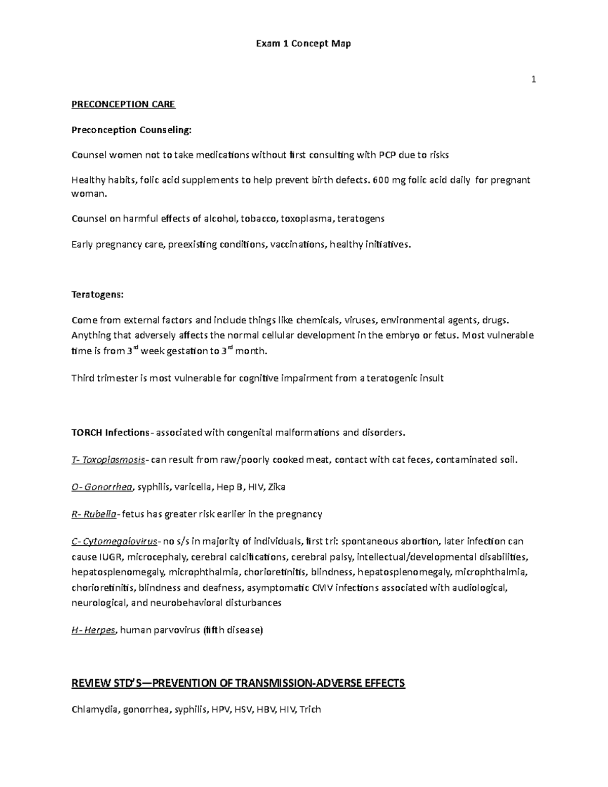 Maternal Exam 1 Study Notes: Key Concepts and Care Guidelines - Studocu