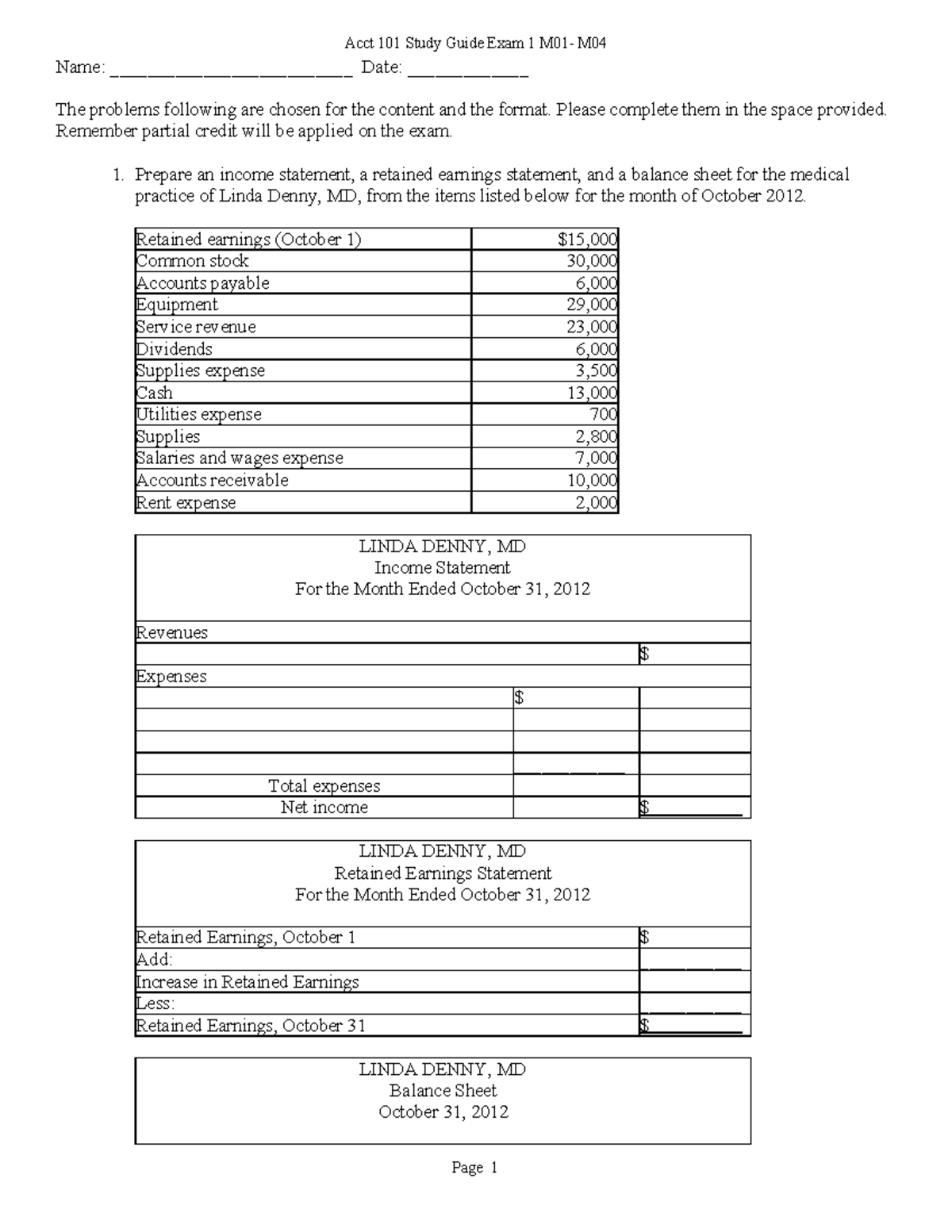 Acct 101 Study Guide: Exam 1 Review (M01-M04) - Studocu