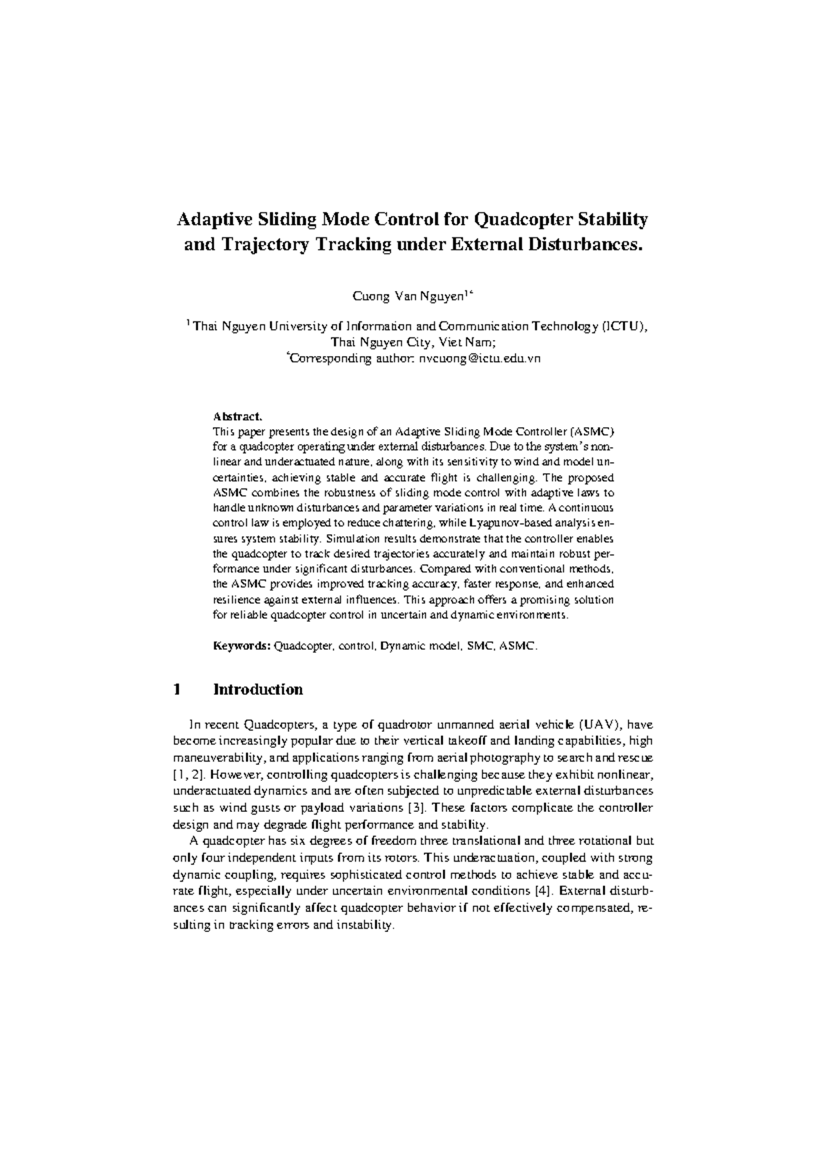 Adaptive Sliding Mode Control for Quadcopter Stability: ASMC Design and ...