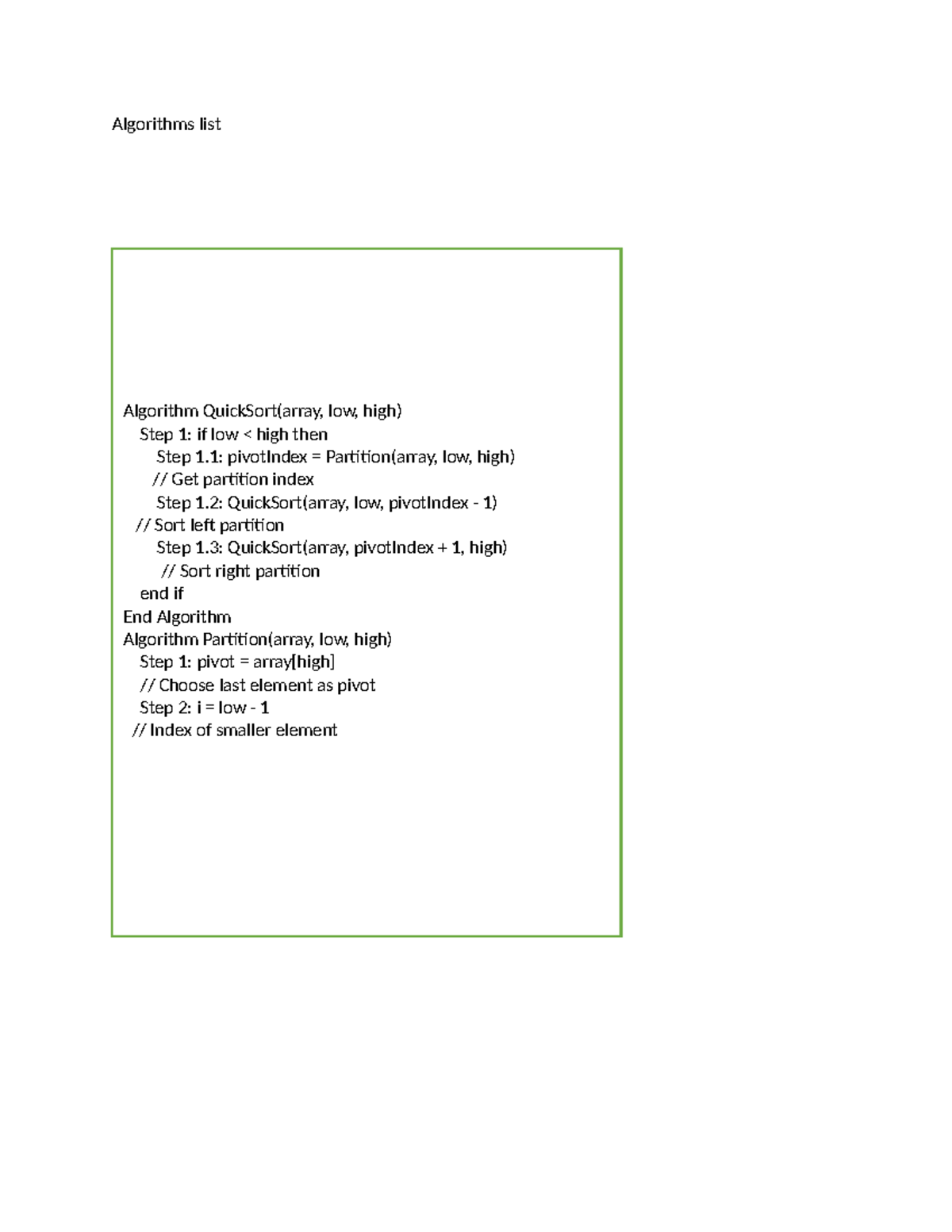 QuickSort Algorithm Overview and Steps - Studocu