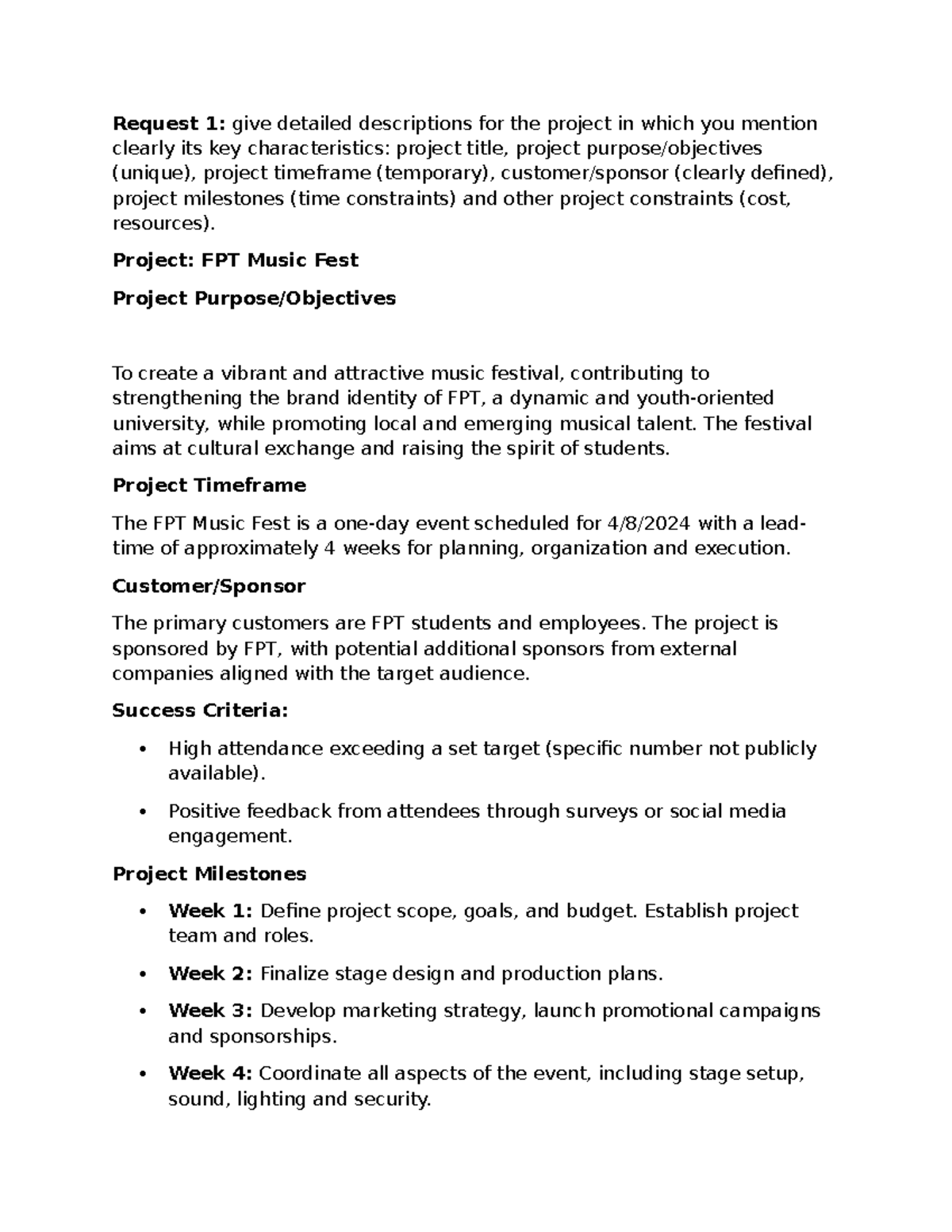 PMG201c - FPT Music Fest Project Overview and Planning Details - Studocu