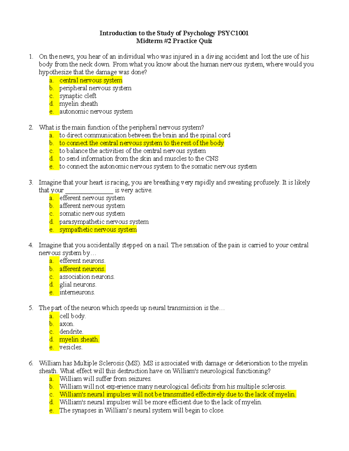 Psyc 1001 Midterm 2 Practice Quiz: Key Concepts in Psychology - Studocu