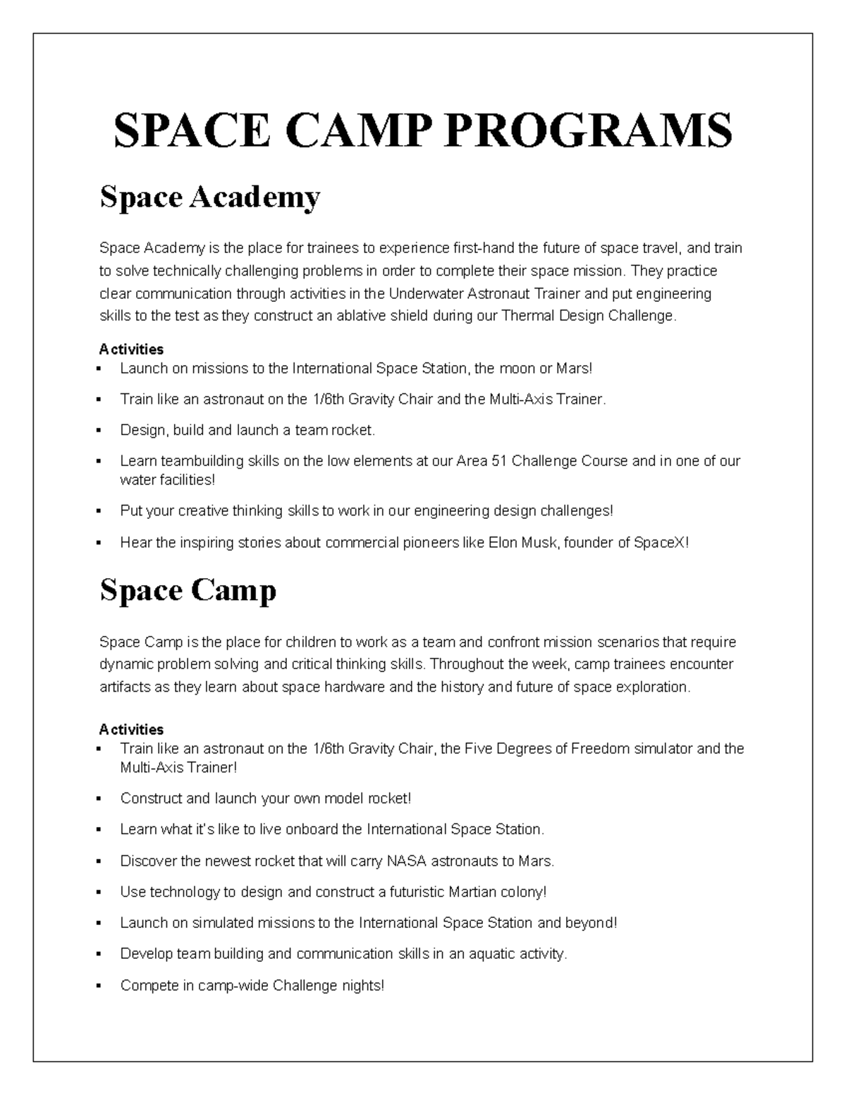 673420311 Exp22 Word Ch02 Space Camp Program Overview and Activities ...