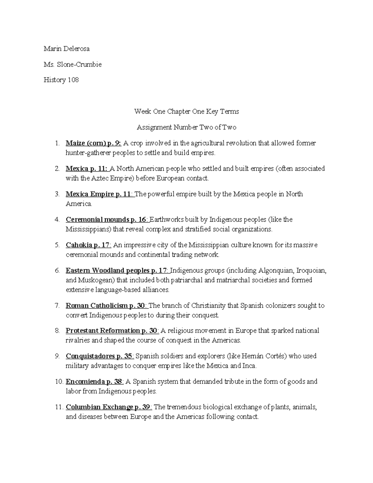 History 108: Week One Chapter One Key Terms Assignment - Studocu