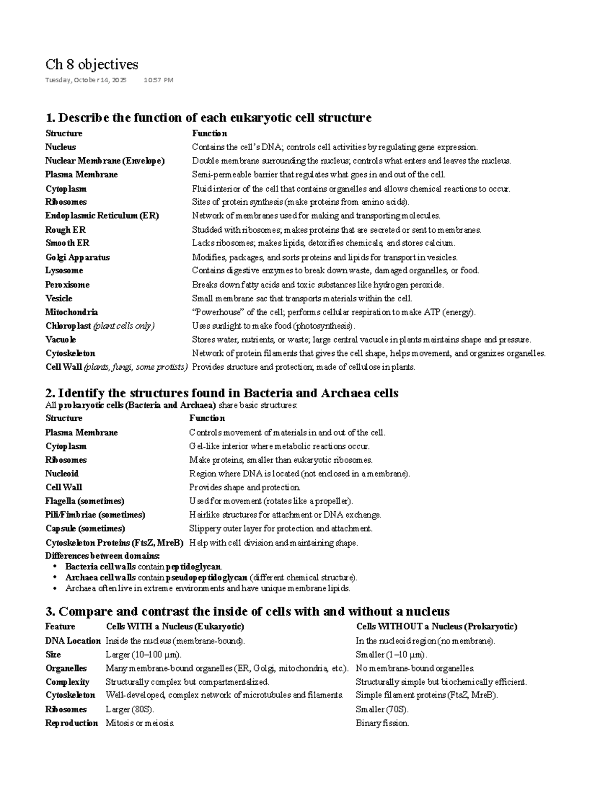Ch 8 Objectives for Exam 2 - BISC 160 Study Guide - Studocu