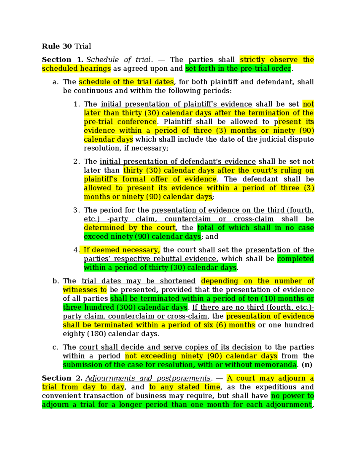 Rule 30 Trial Procedures: Schedule, Adjournments & Evidence - Studocu