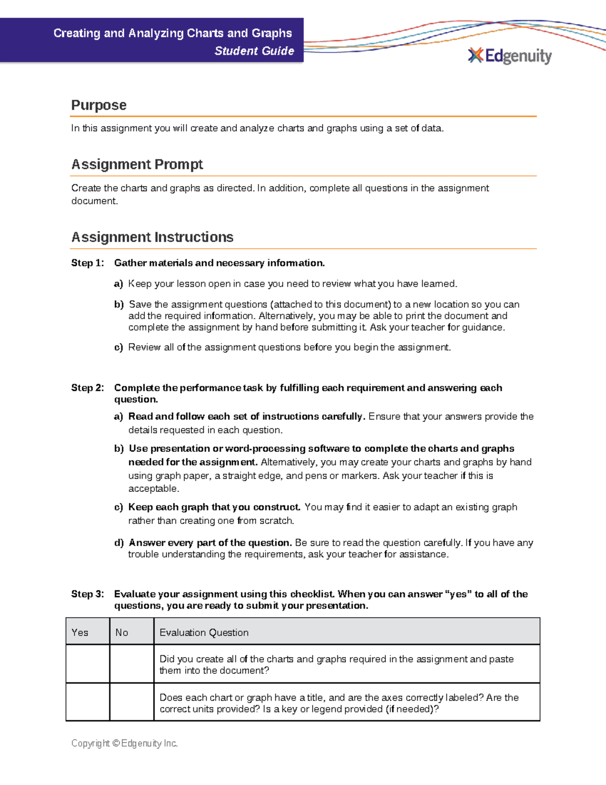 Performance Task Creating Charts Graphs MS student guide completed ...