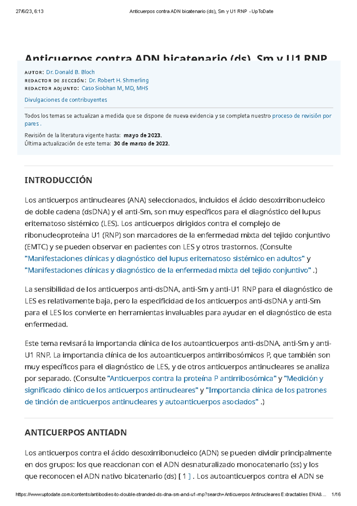 Anticuerpos Anti-dsDNA, Anti-Sm y Anti-U1 RNP - Resumen Actualizado ...