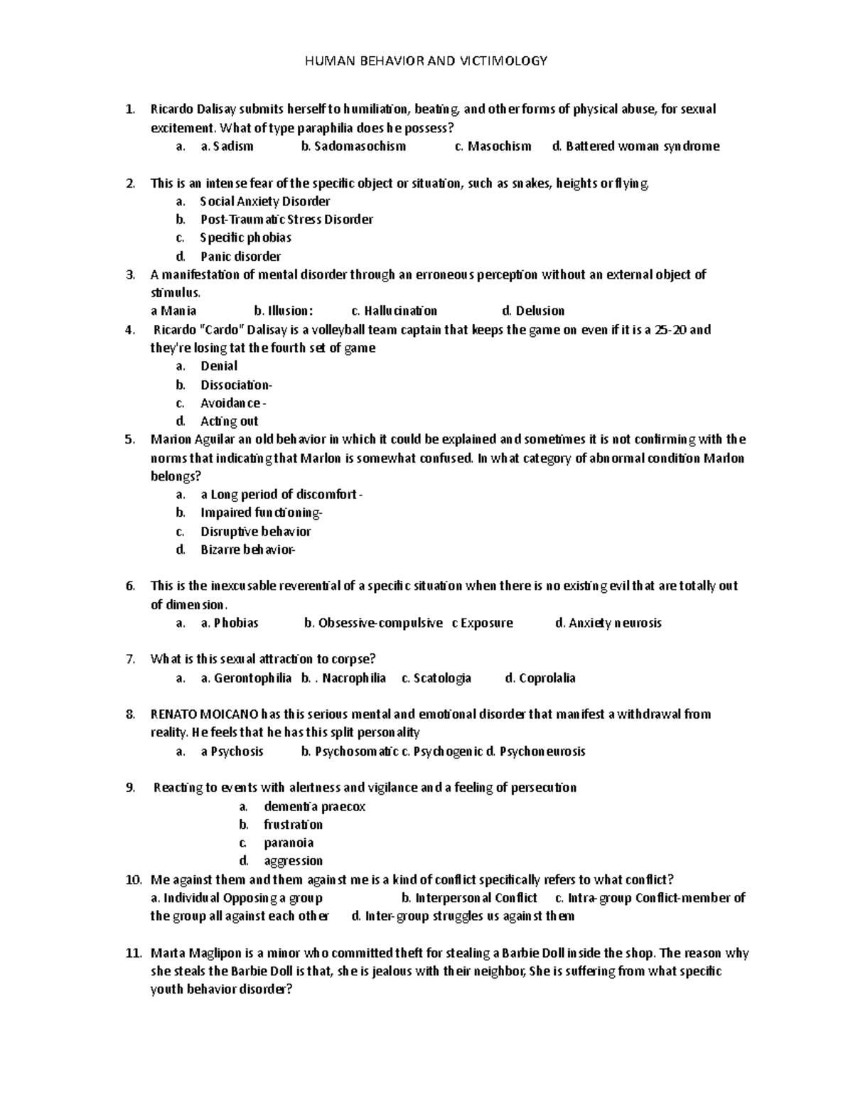 Psychology 101: Human Behavior Questionnaire Drills - Studocu
