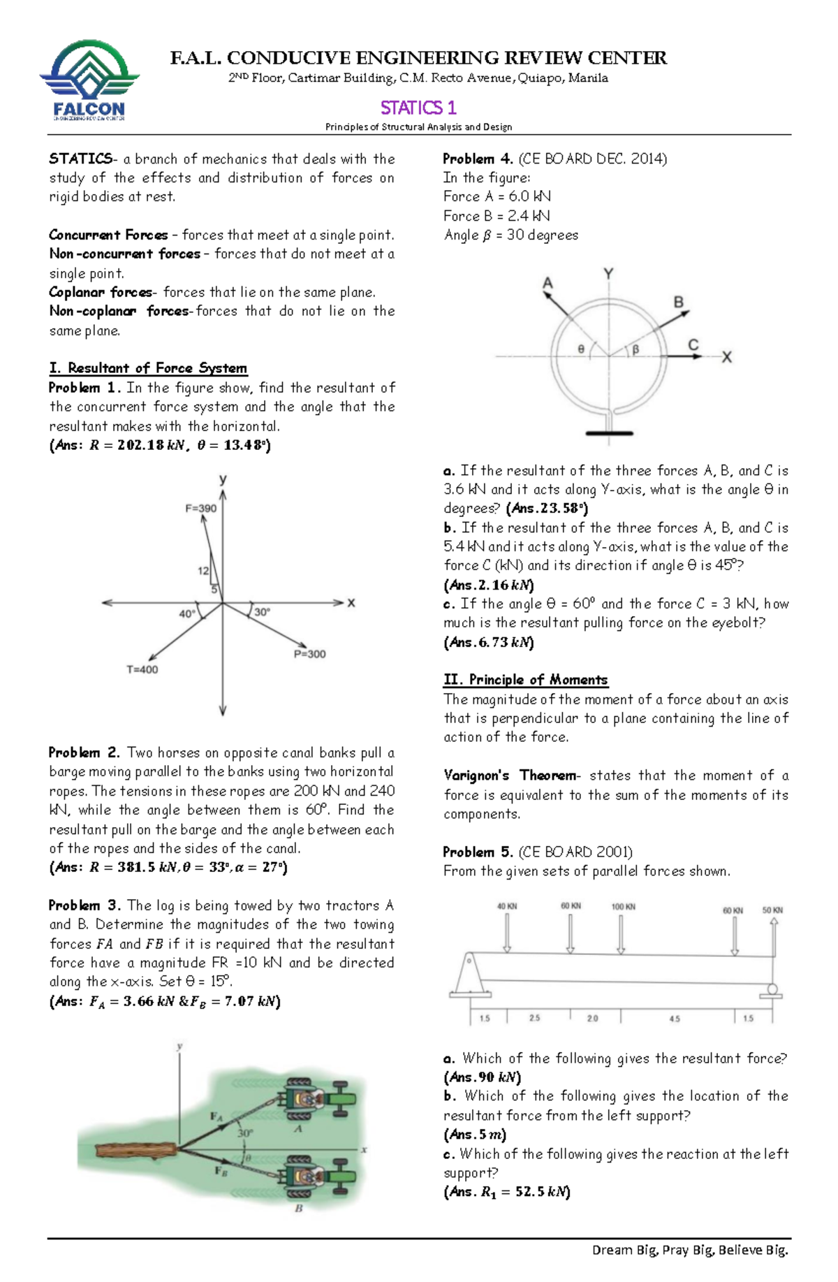 Statics Handout - CE Ref (Principles & Problems Overview) - Studocu