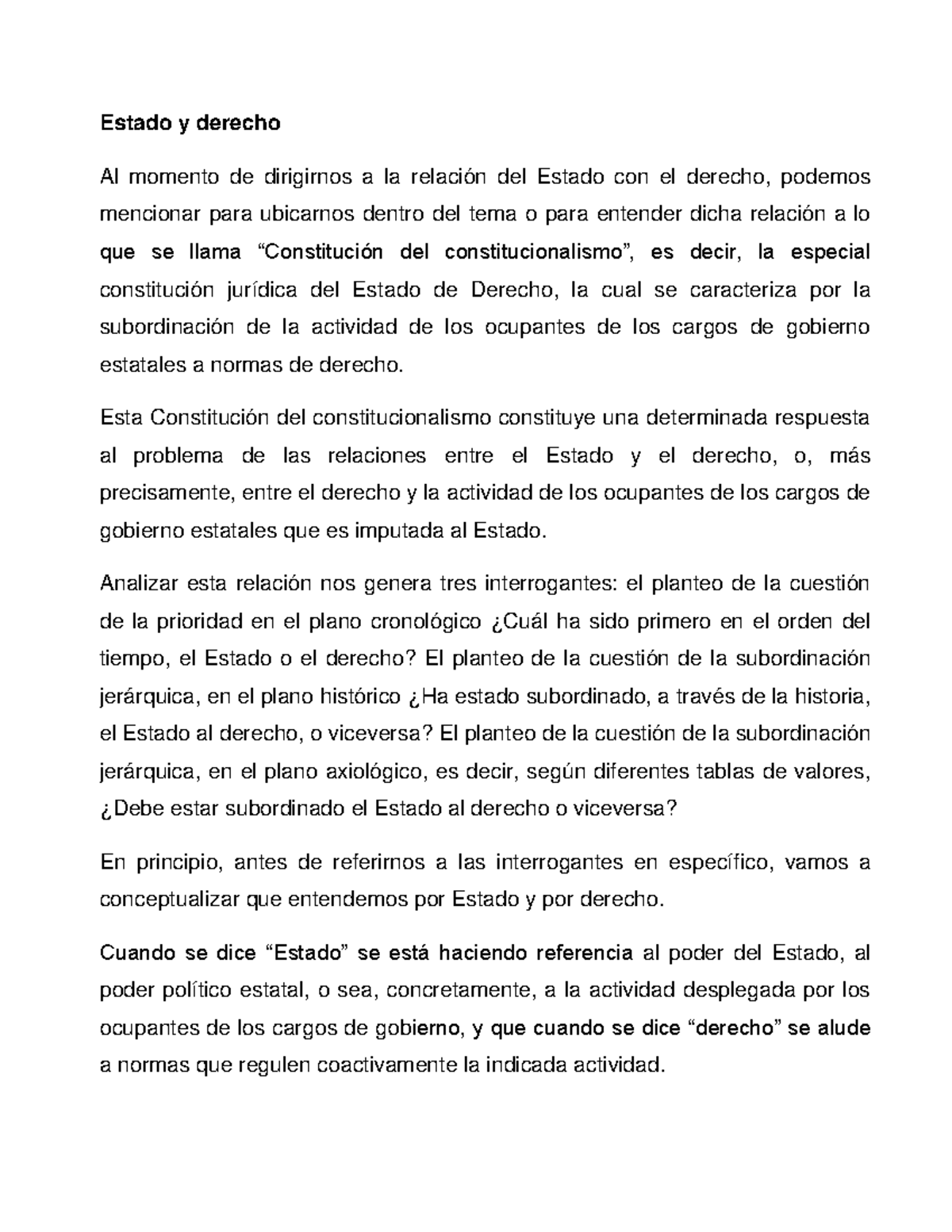 Estado y derecho. Constitucionalismo - Estado y derecho Al momento de ...