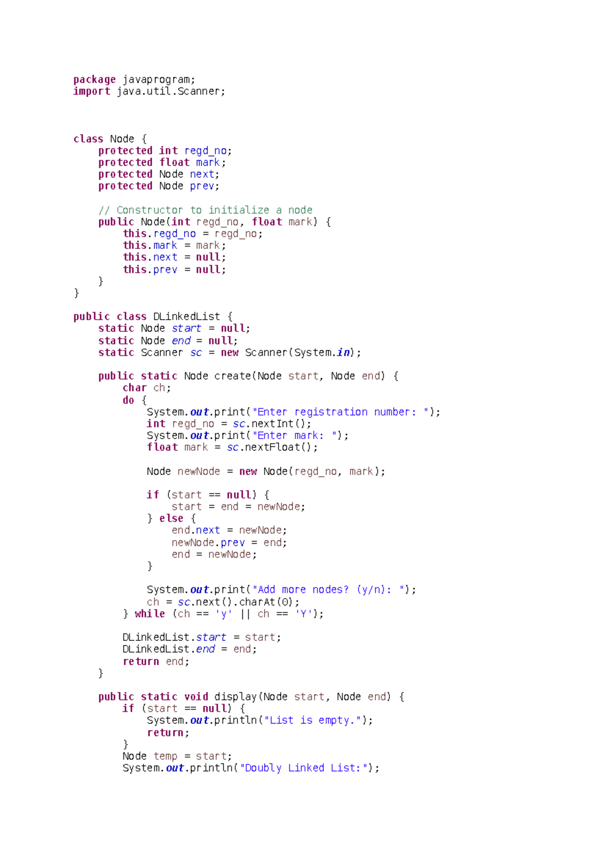 DLinkedList Operations: Node Class Implementation Guide - Studocu