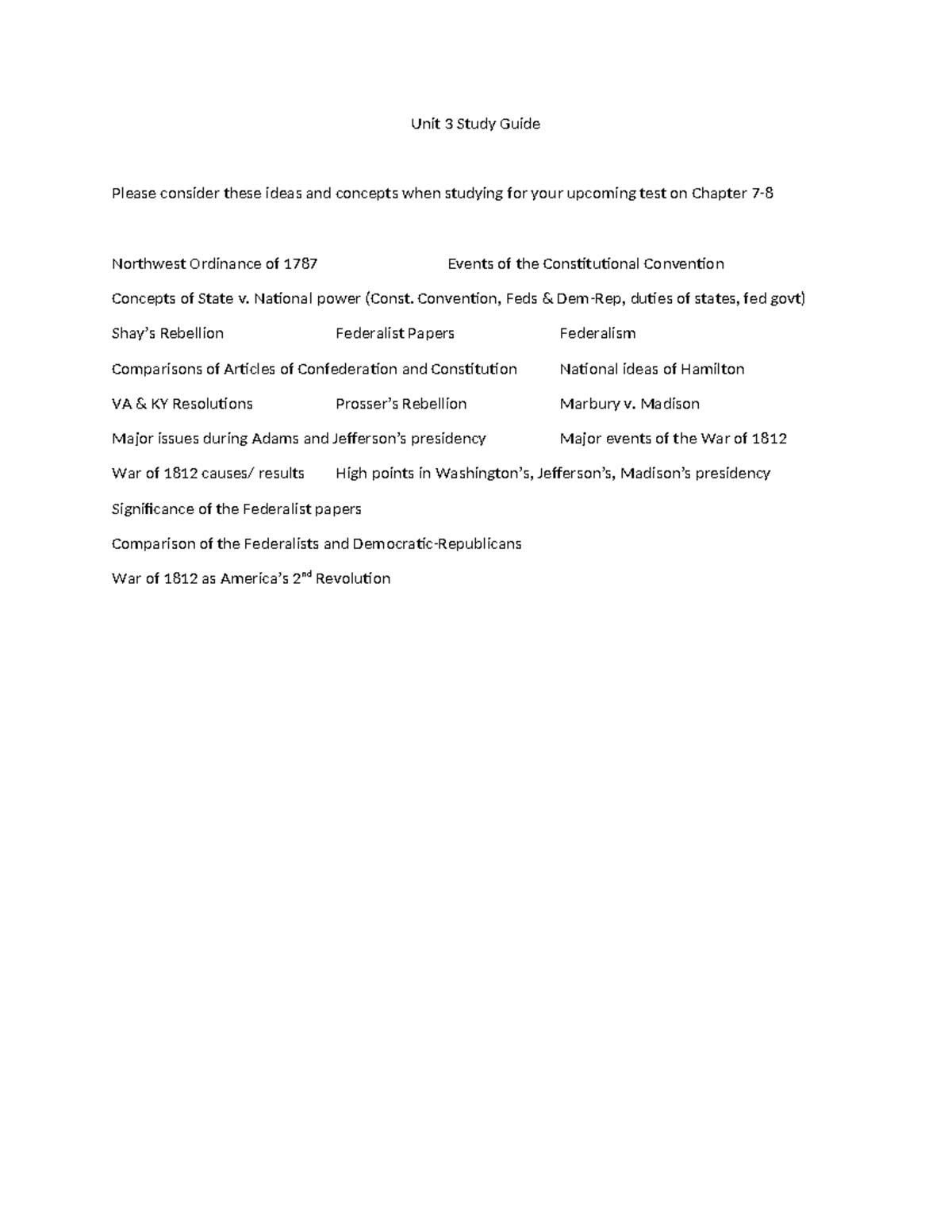 Unit 3 Study Guide: Key Concepts for Upcoming Test on Federalism and ...