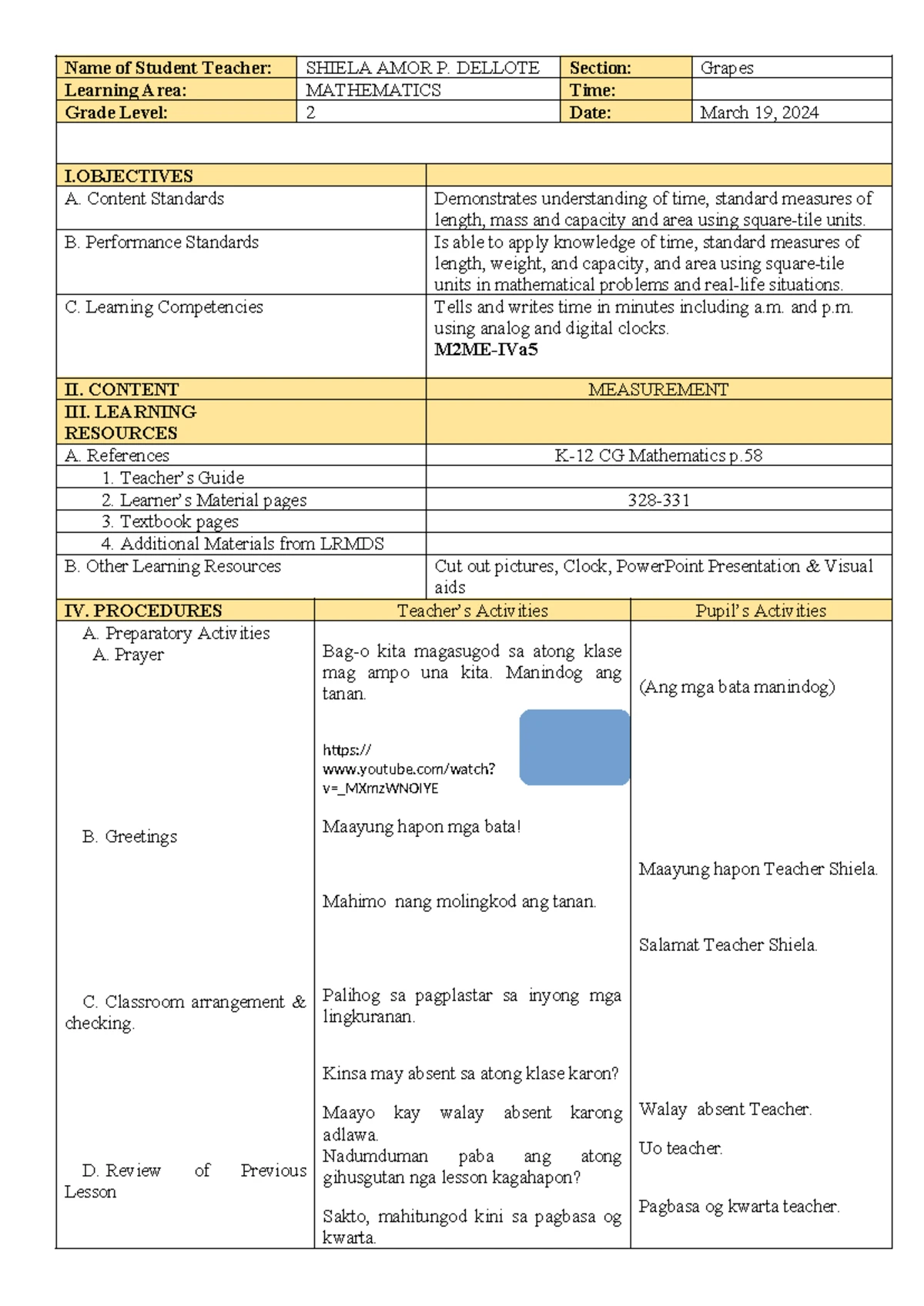 Multigrade Lesson PLAN IN Mathematics - MULTIGRADE LESSON PLAN IN ...