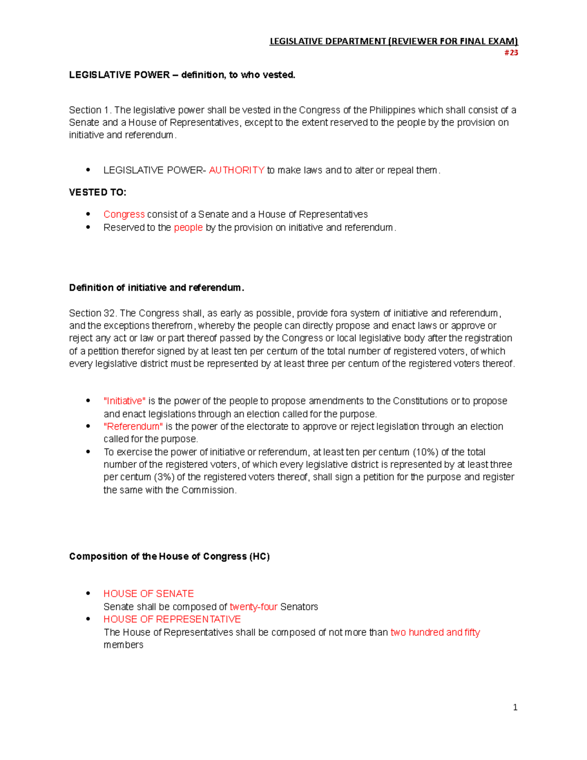**Course Title: LEGISLATIVE POWER Overview and Processes (POL101 ...