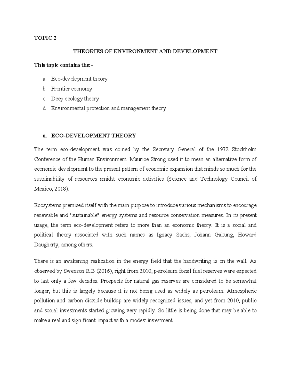 Topic 2 ENVT - Theories of Environment and Development Essay - Studocu