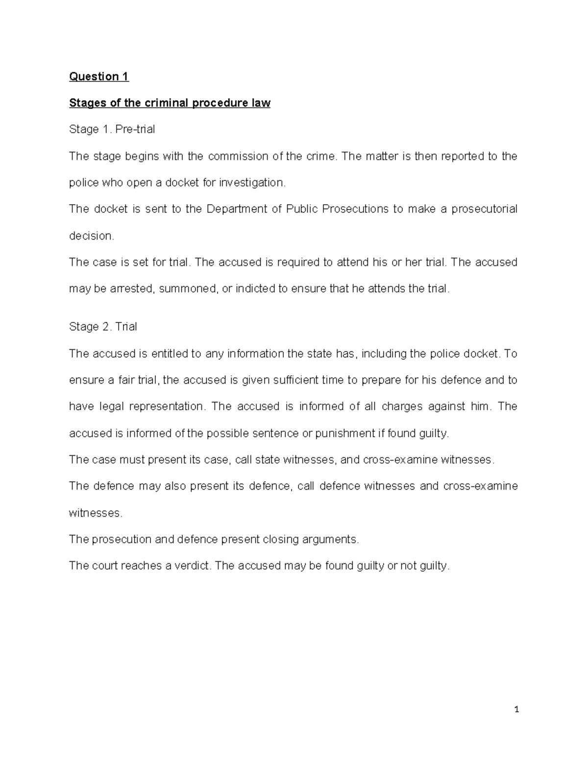 Criminal Procedure Law Assignment: Key Stages and Case Insights - Studocu