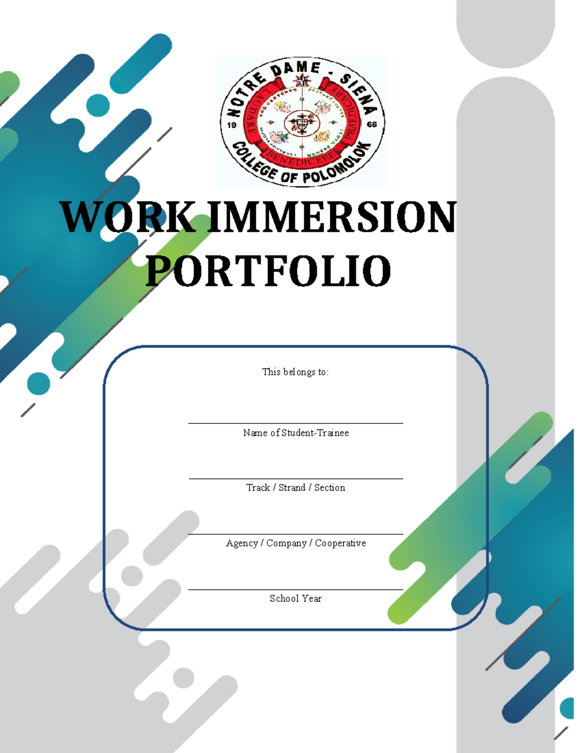 WORK Immersion Portfolio Document for Senior High School - Studocu