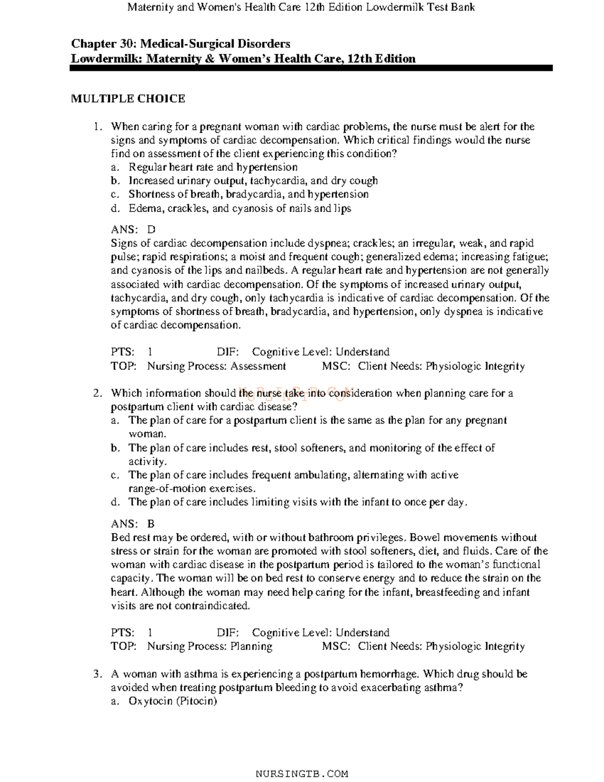NURSINGTB.COM: Chapter 30 Review - Med-Surg Disorders in Maternity Care ...