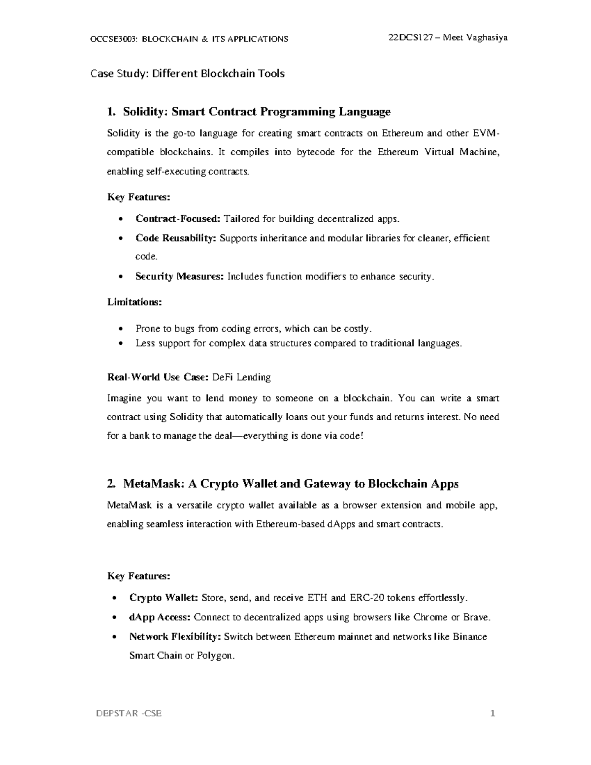 OCCSE3003: Blockchain Applications Case Study - Tools Overview 22DCS127 ...