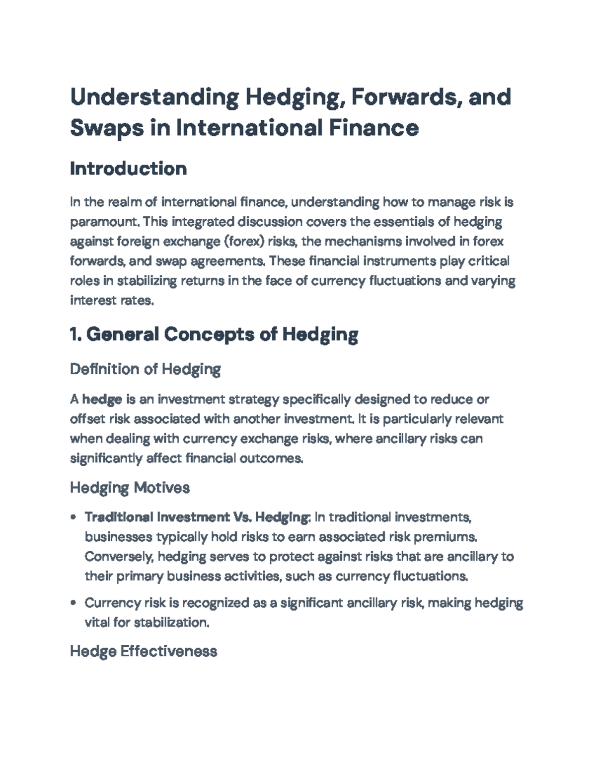 Understanding Hedging, Forwards, and Swaps in Int'l Finance ...