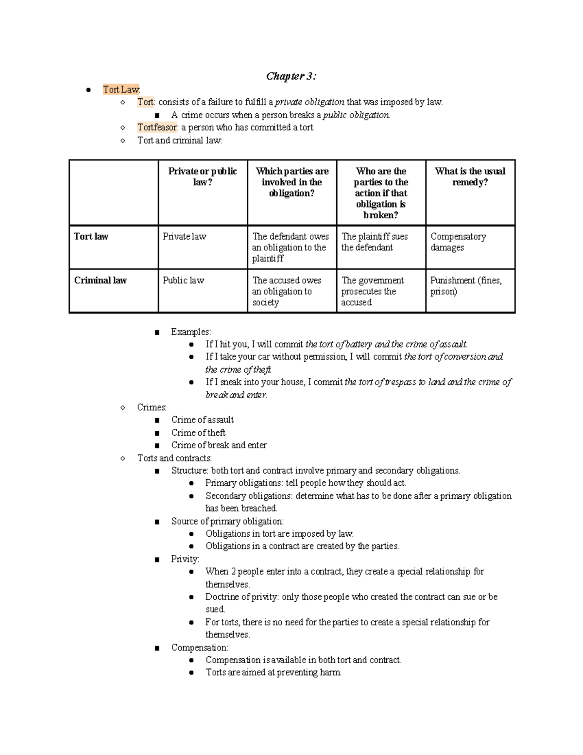 Chapter 3: Tort Law Overview and Key Concepts - Studocu