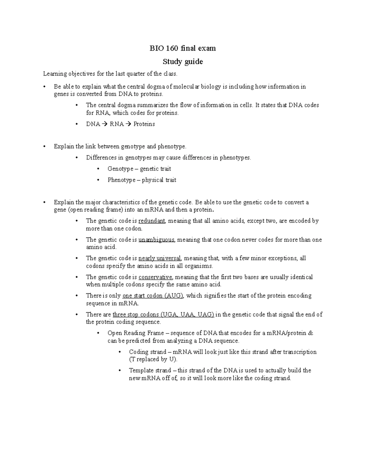 Biology 160 Study Guide for Exam 3 – Key Concepts and Summaries - Studocu