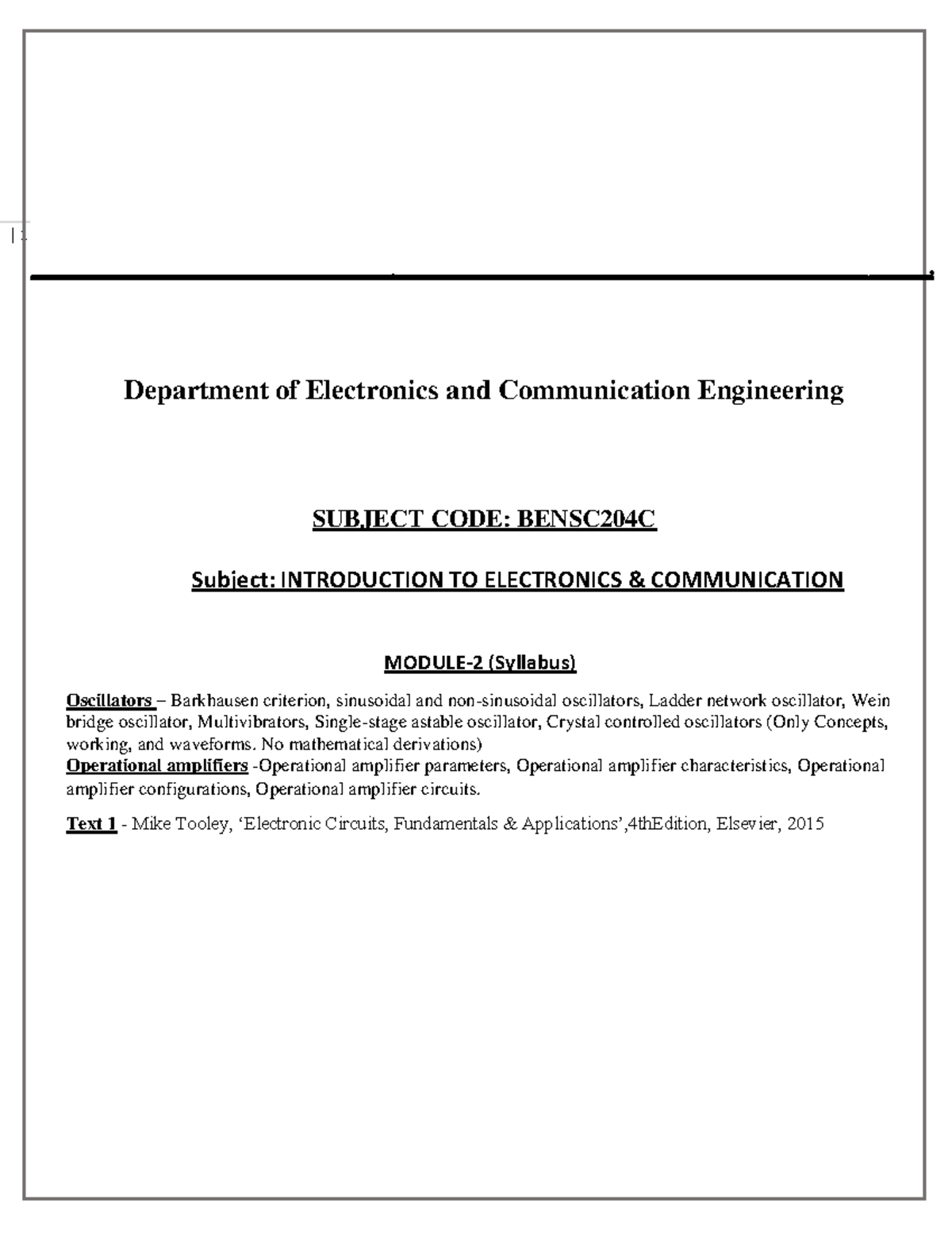 Module 2 Notes: Introduction to Electronics Communication (BENSC204C ...
