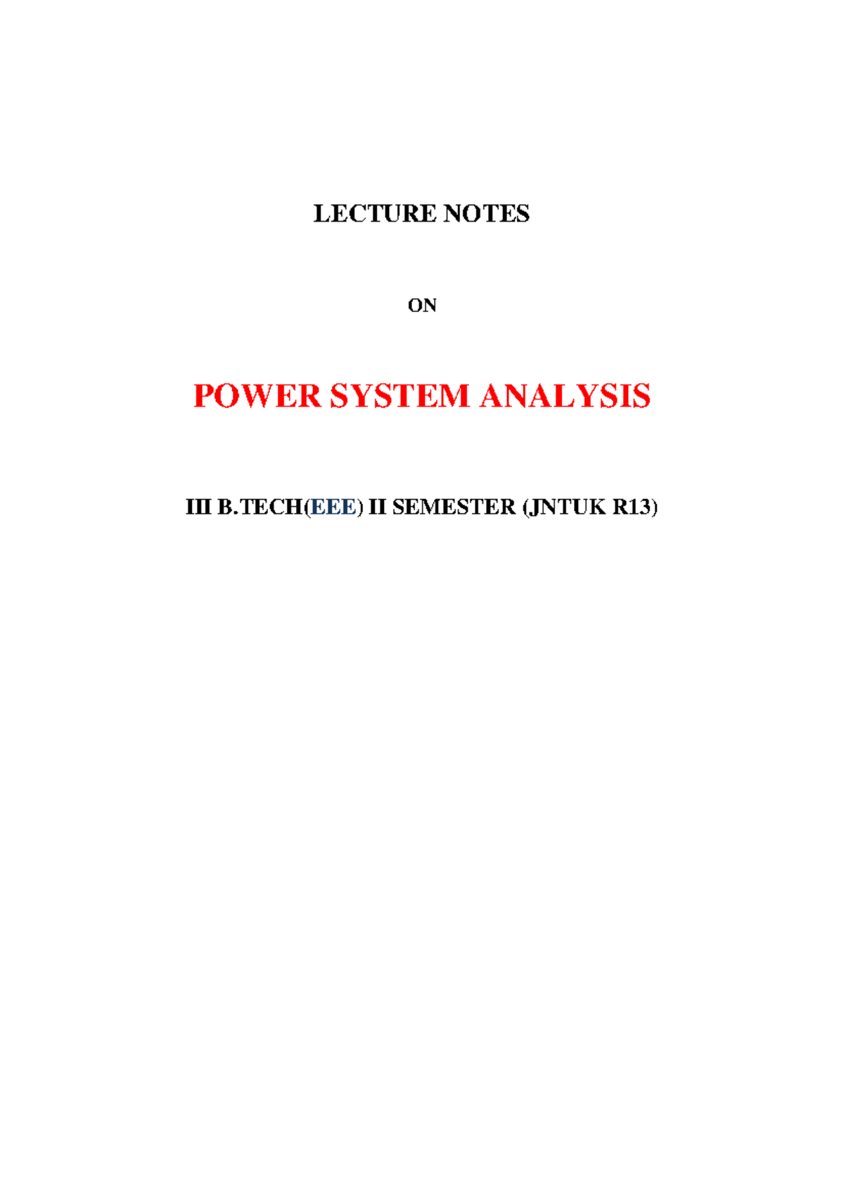 PSA – Unit 1 Lecture Notes: Per Unit Representation & Topology - Studocu