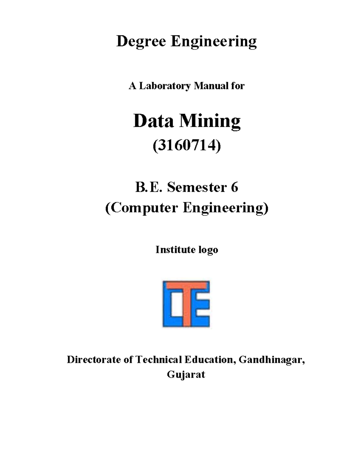 Data Mining Laboratory Manual (3160714) for B.E. Semester 6 - Studocu