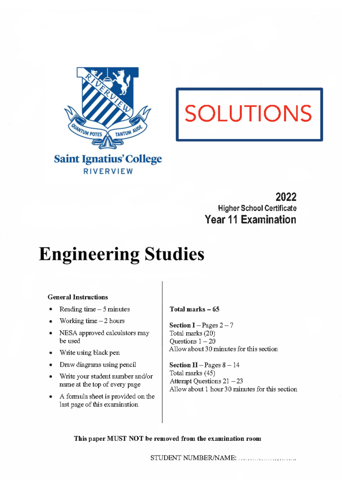 Engineering Studies HSC 2022 Exam Solutions and Highlights - Studocu