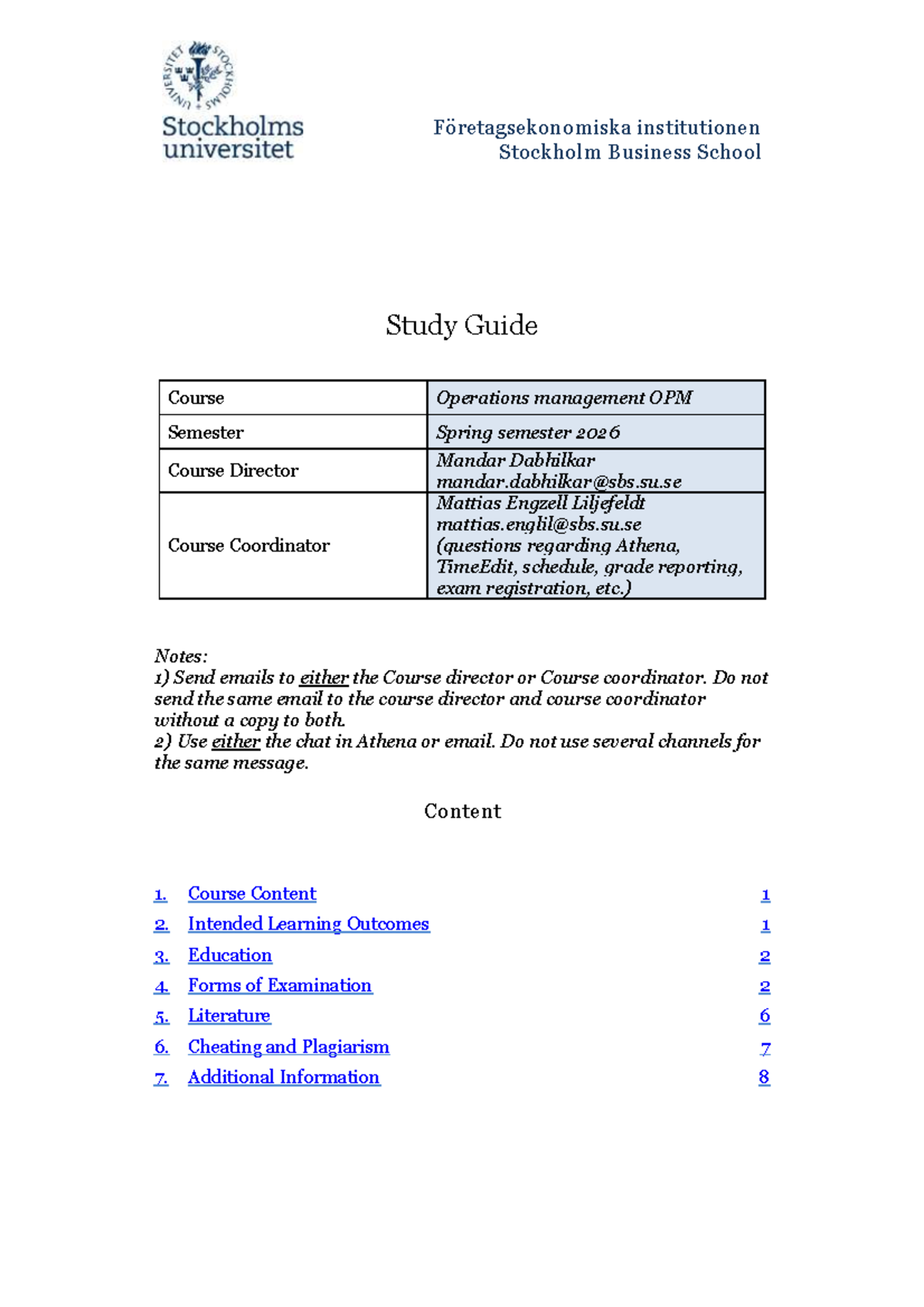 Study Guide OPM 2026: Operations Management at Stockholm Business ...
