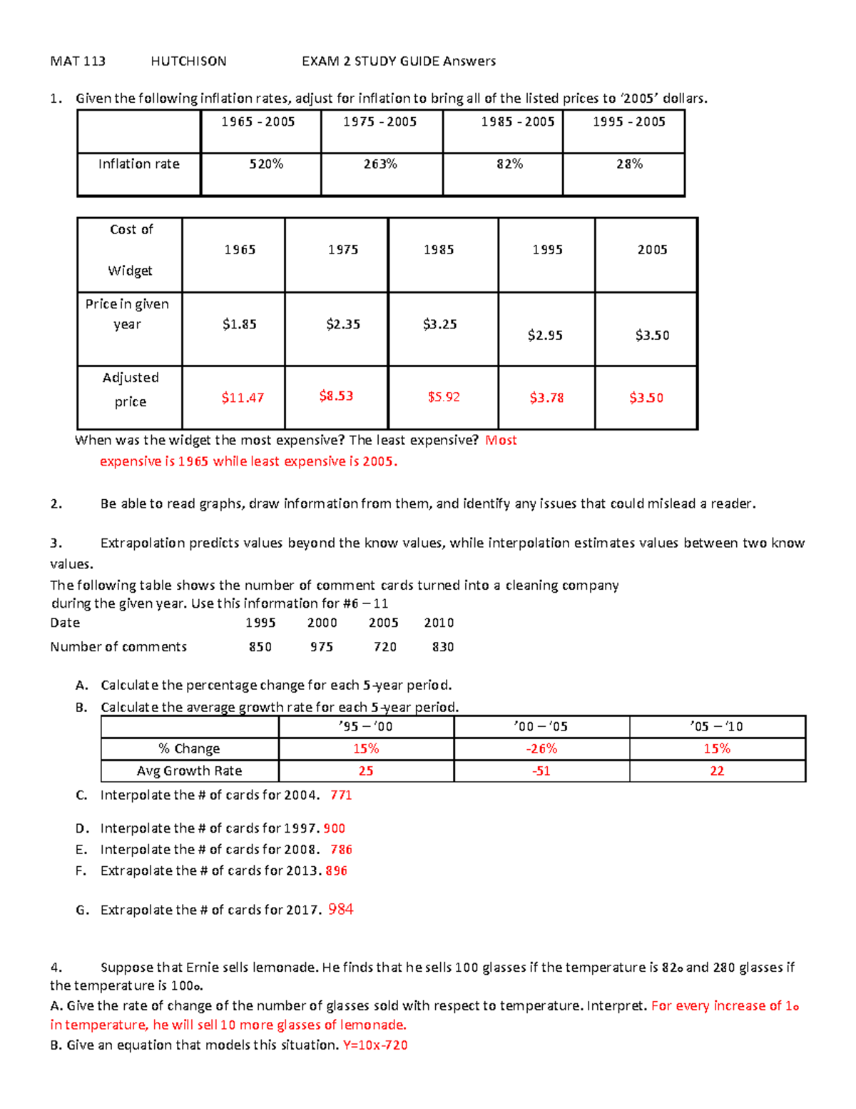 MAT 113 Exam 2 Study Guide with Detailed Answers and Explanations - Studocu