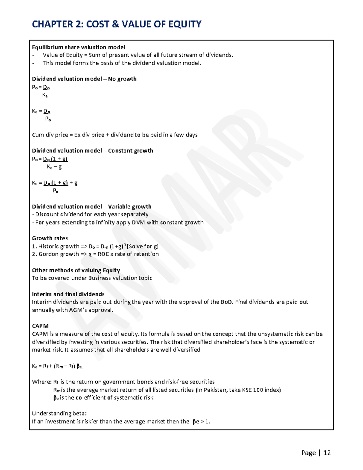 CHAPTER 2: COST VALUE OF EQUITY - CFAP 03 Analysis and Valuation Models ...
