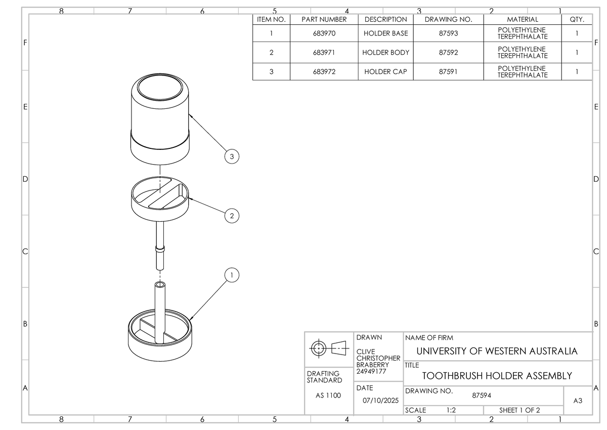 Toothbrush Holder Assembly Drafting Standard A (24949177) - Studocu