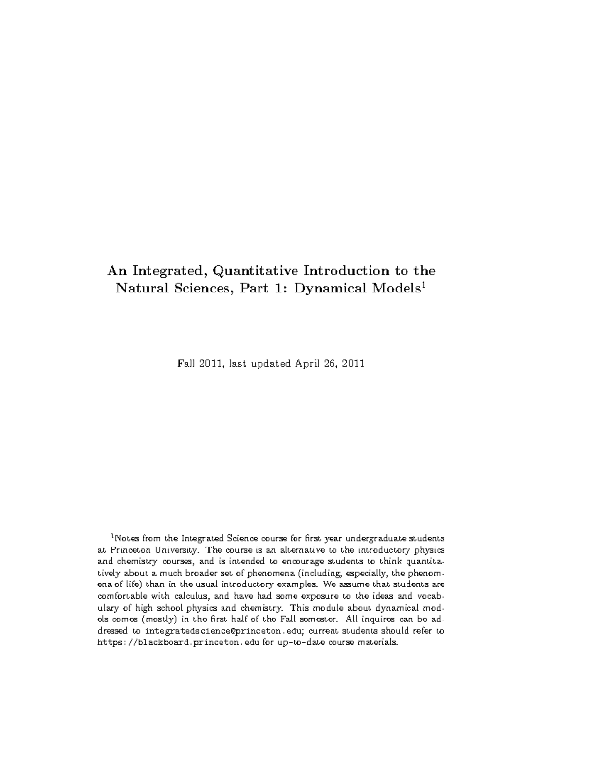 Integrated Science Course Notes: Natural Sciences, Part 1 - Fall 2011 ...