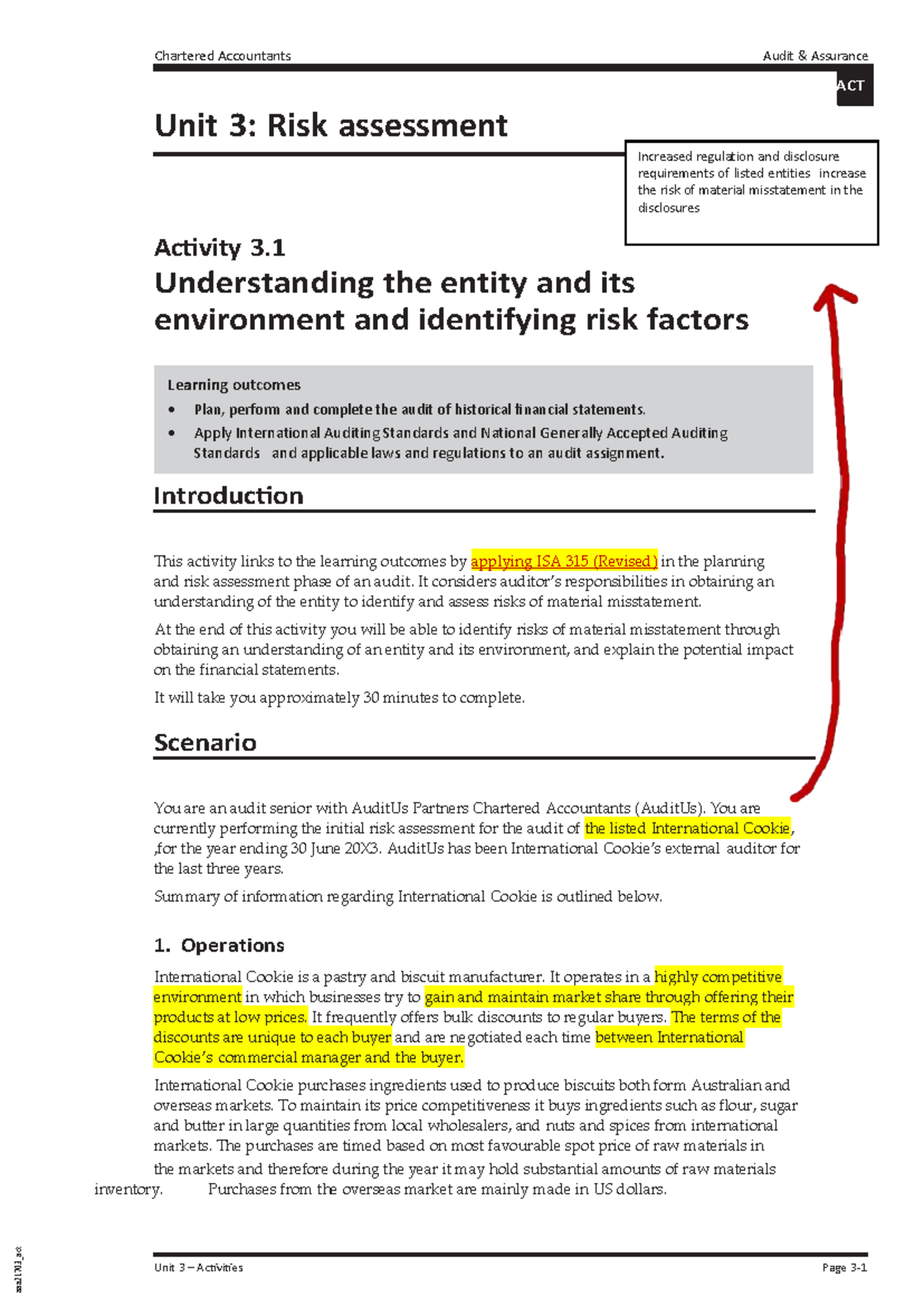 ACT Unit 3: Risk Assessment in Audit Assurance - Understanding Material ...