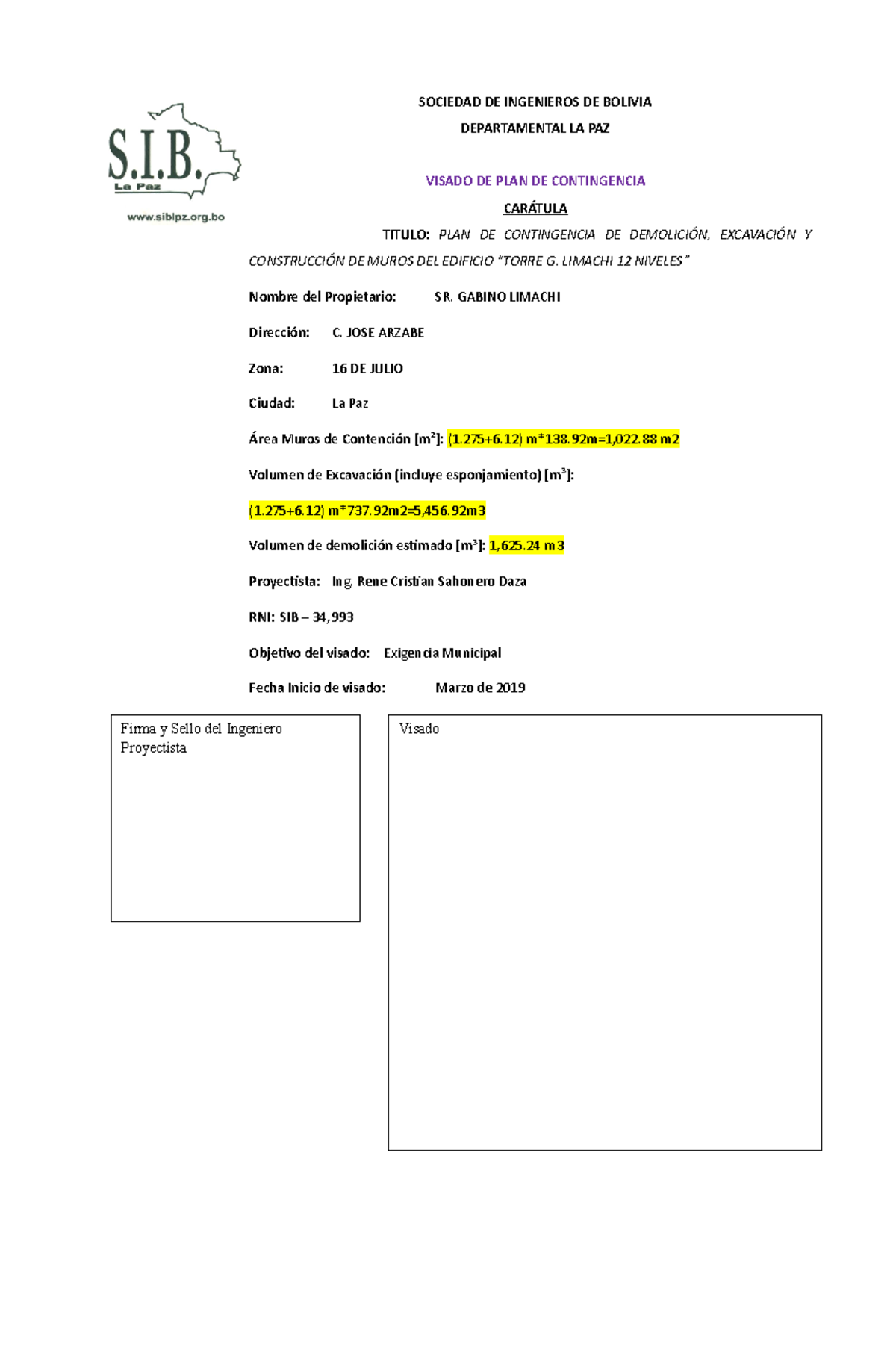 PLAN DE CONTINGENCIA PARA DEMOLICIÓN Y EXCAVACIÓN - TORRE G. LIMACHI - Document Preview