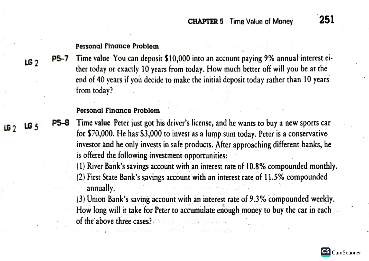Time value slide solution - CHAPTER 5 Time Value of Money 251 Personal ...