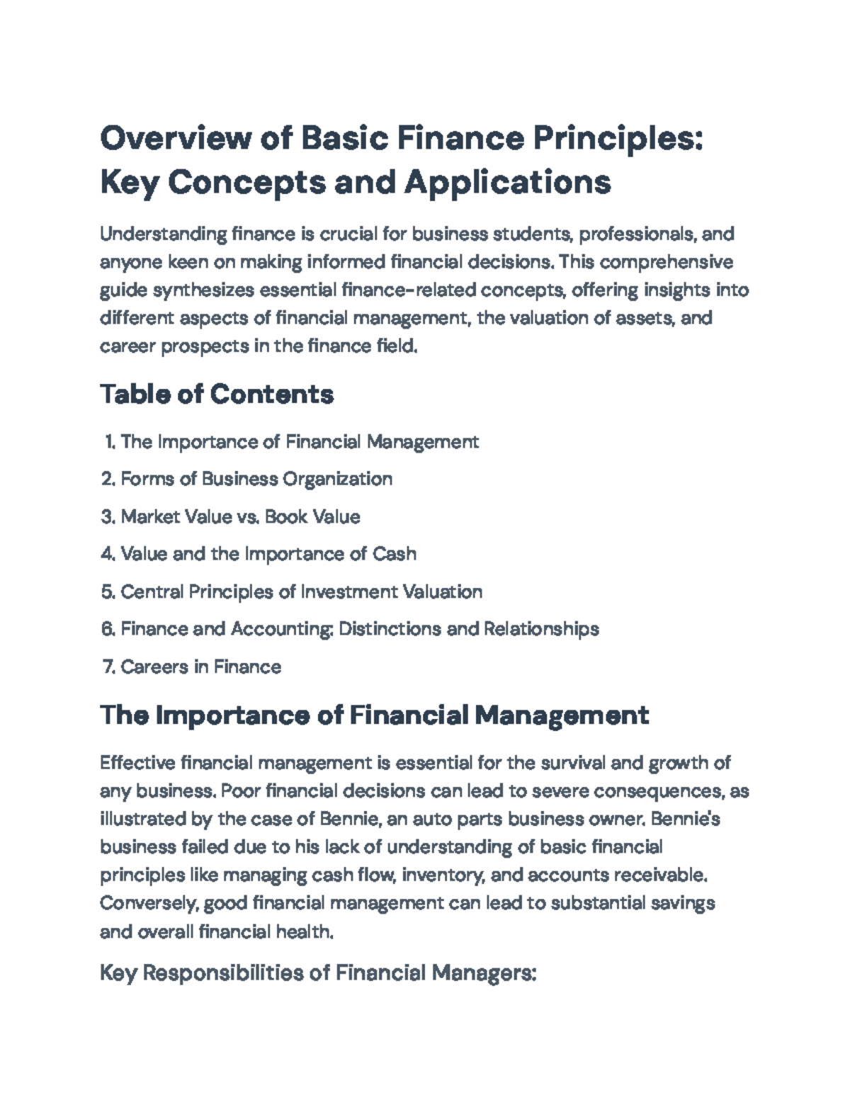 Overview of Basic Finance Principles: Key Concepts & Applications ...