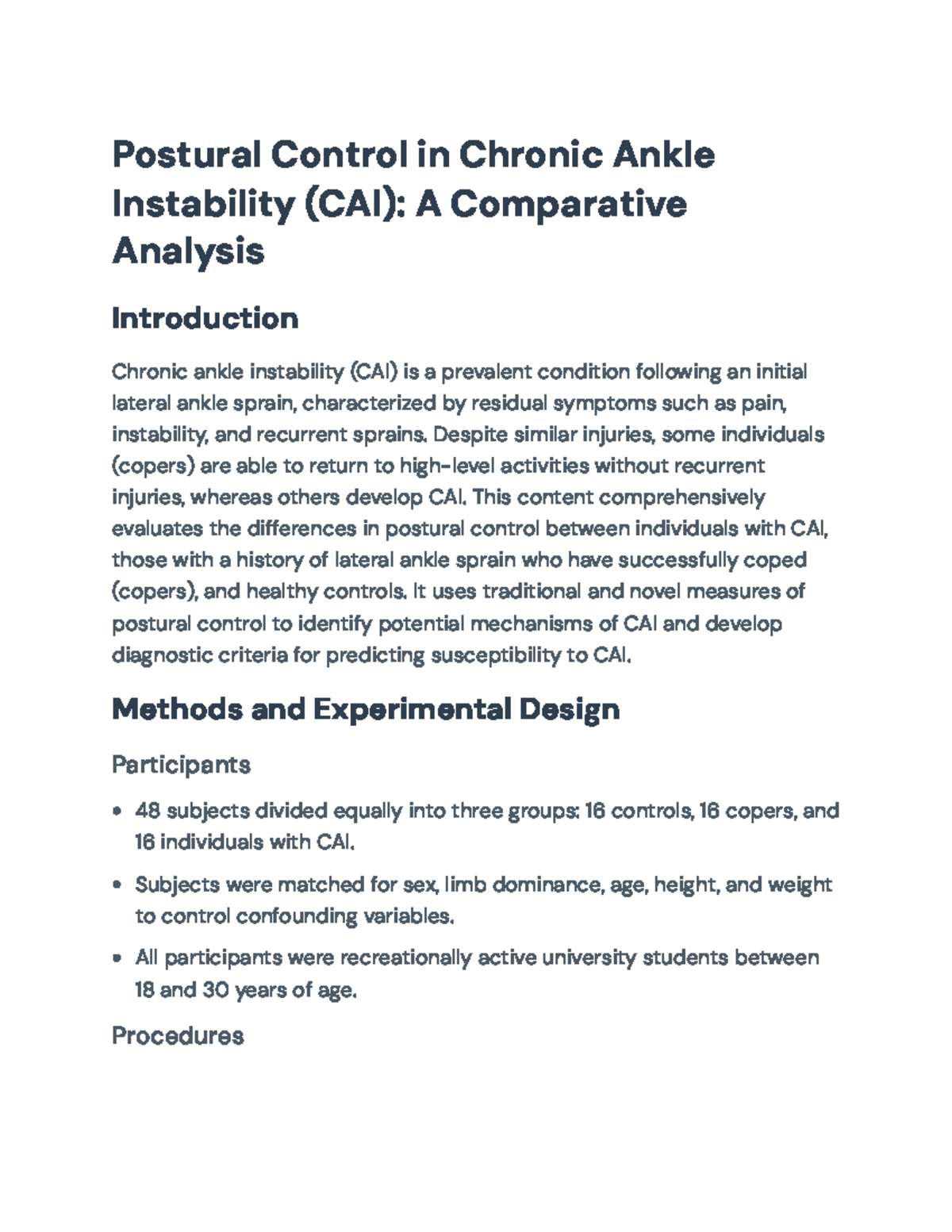 Comparative Analysis of Postural Control in Chronic Ankle Instability ...