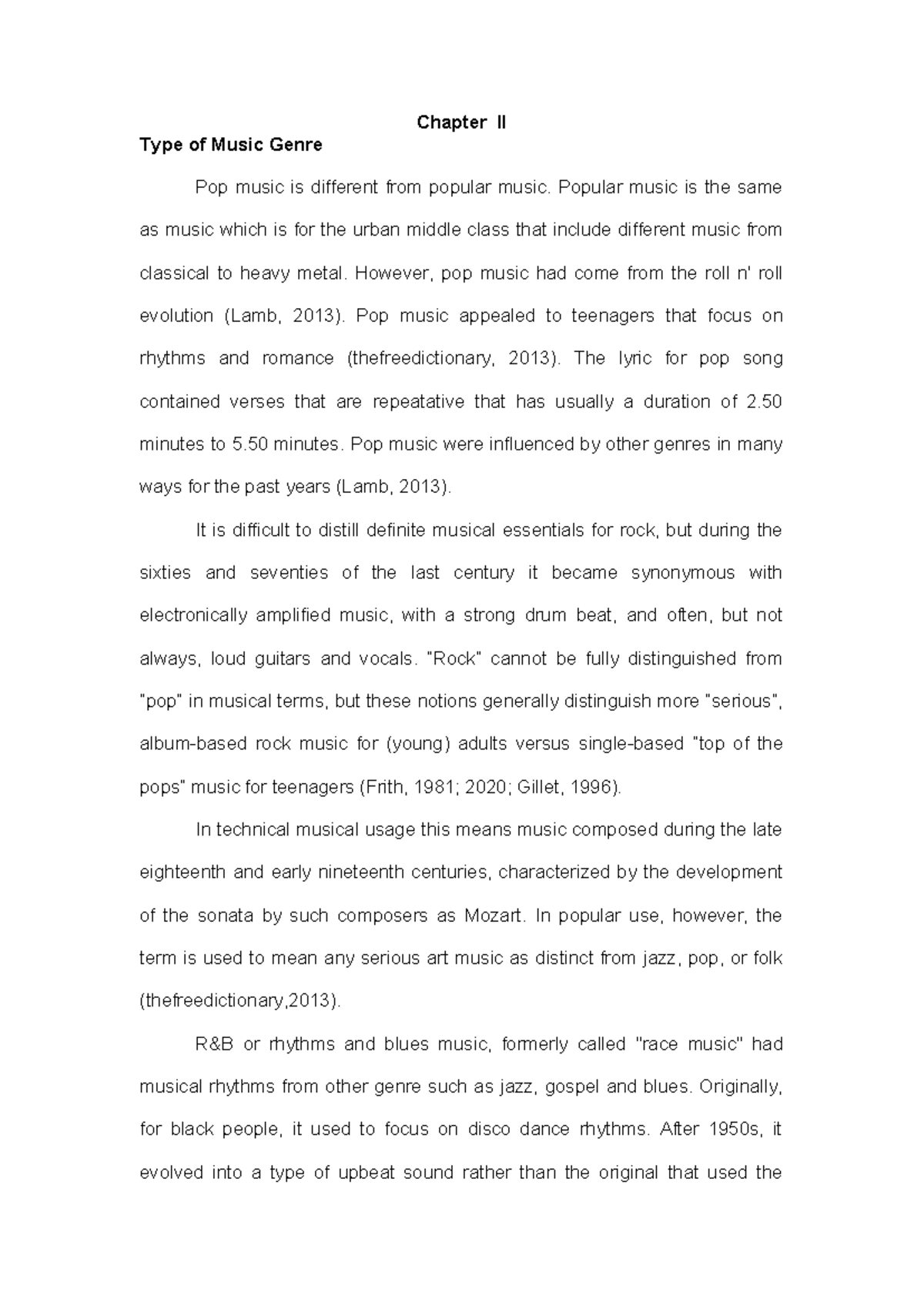 Chapter II: Exploring the Diversity of Music Genres - Studocu