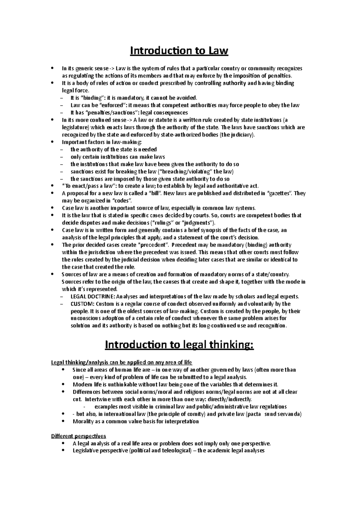 Primer parcial derecho - Introduction to Law In its generic sense ...