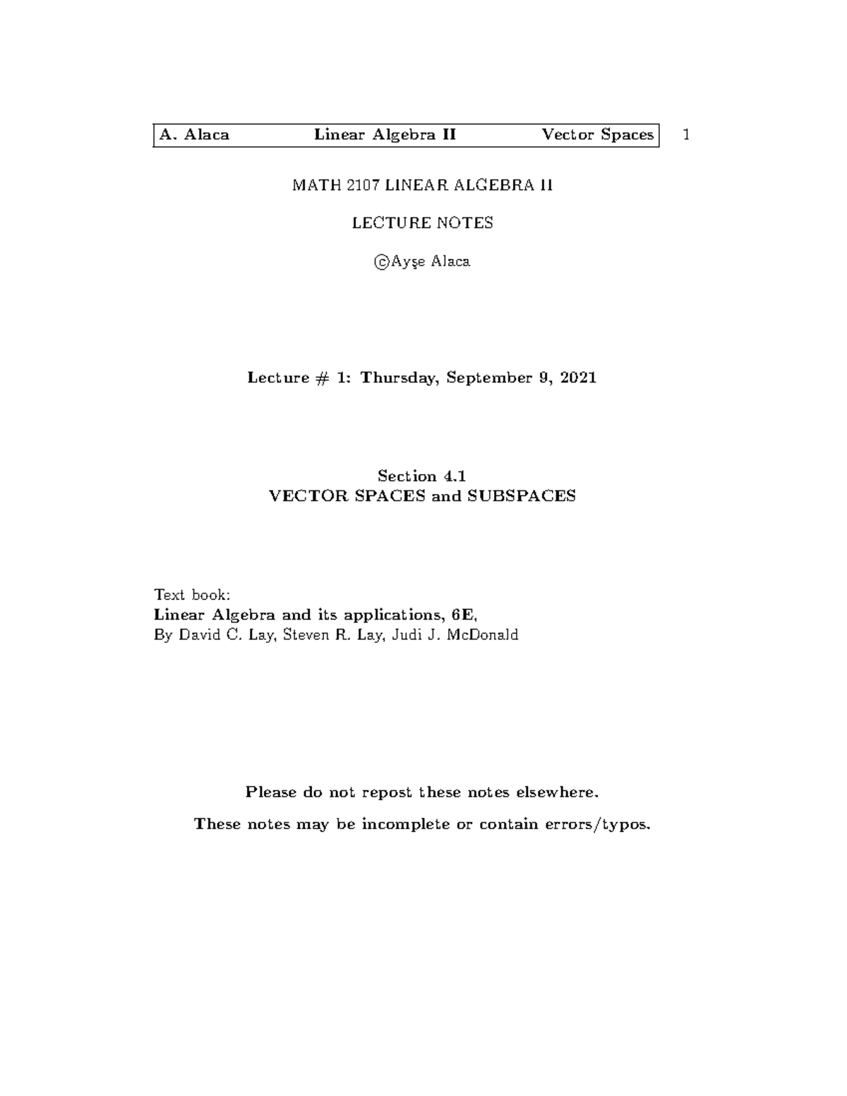 MATH 2107 Final Exam Lecture Notes: Vector Spaces and Subspaces - Studocu